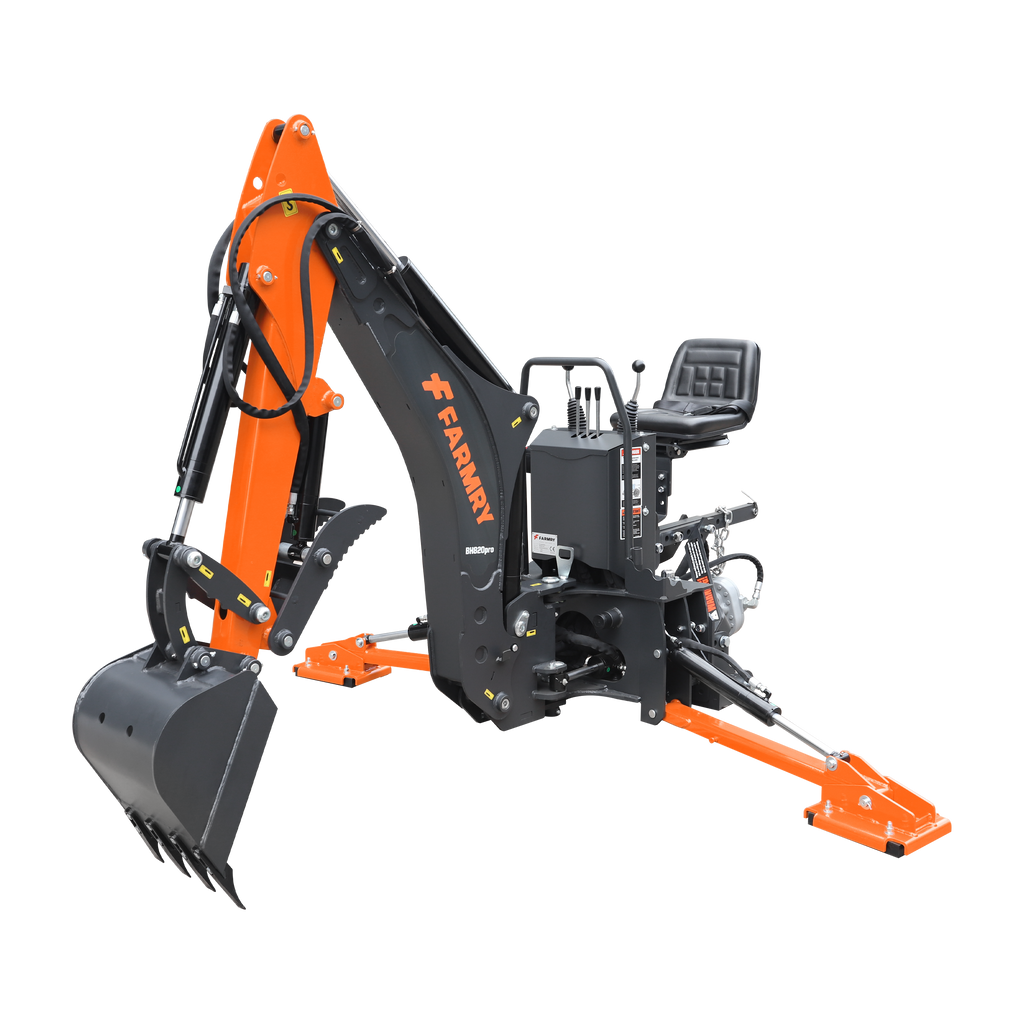 8'2" Tractor  Backhoe with Curved Boom, Italian Original WALVOIL Seven Way Hydraulic Control Valve, 15" Bucket, Hydraulic Grapple Thumb,  Self-Contained One-Piece Gear Pump&Hydraulic Reservoir included, for 30-65 HP, Cat 1&2 Hookup, BH820Pro
