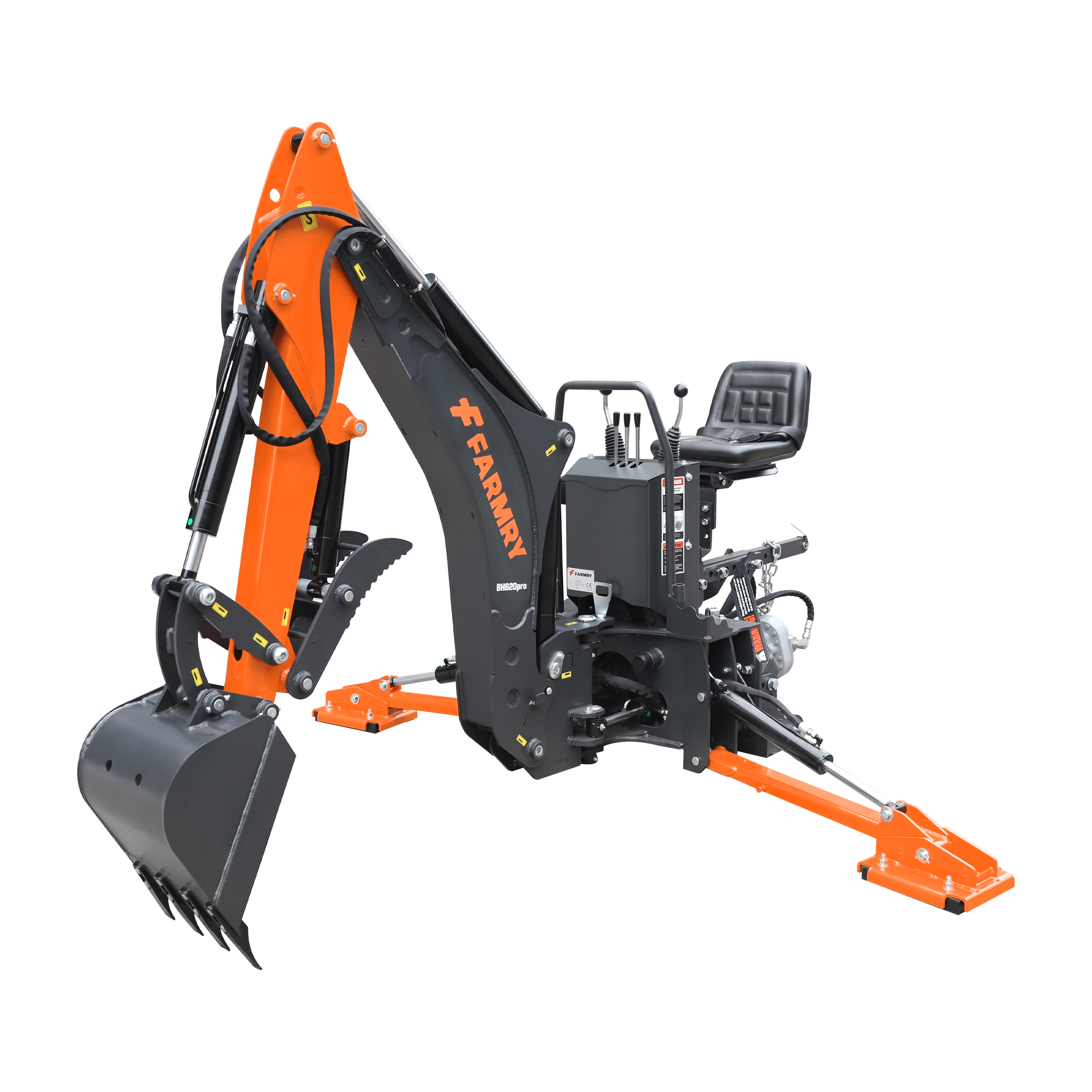 8'2" Tractor  Backhoe with Curved Boom, Italian Original WALVOIL Seven Way Hydraulic Control Valve, 15" Bucket, Hydraulic Grapple Thumb,  Self-Contained One-Piece Gear Pump&Hydraulic Reservoir included, for 30-65 HP, Cat 1&2 Hookup, BH820Pro