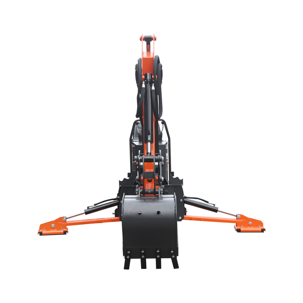 8'2" Tractor  Backhoe with Curved Boom, Italian Original WALVOIL Seven Way Hydraulic Control Valve, 15" Bucket, Hydraulic Grapple Thumb,  Self-Contained One-Piece Gear Pump&Hydraulic Reservoir included, for 30-65 HP, Cat 1&2 Hookup, BH820Pro