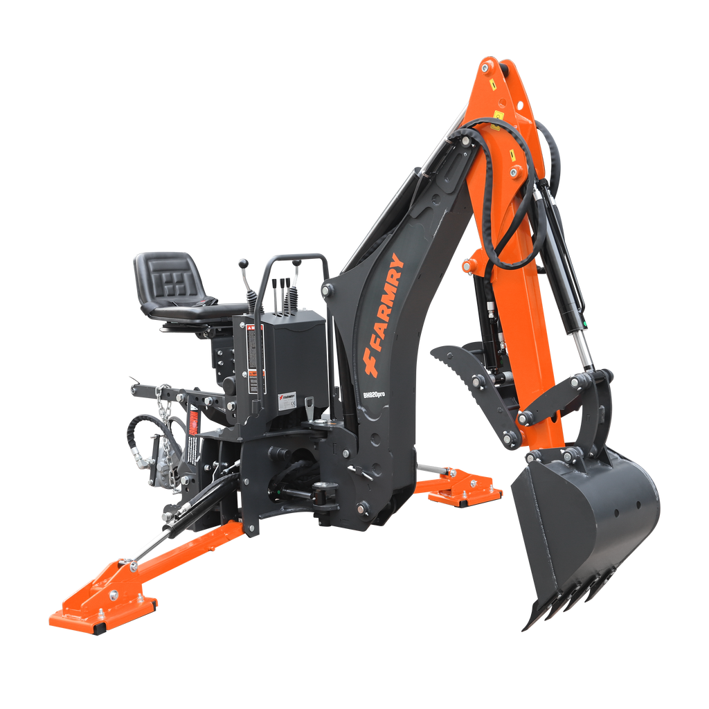 8'2" Tractor  Backhoe with Curved Boom, Italian Original WALVOIL Seven Way Hydraulic Control Valve, 15" Bucket, Hydraulic Grapple Thumb,  Self-Contained One-Piece Gear Pump&Hydraulic Reservoir included, for 30-65 HP, Cat 1&2 Hookup, BH820Pro