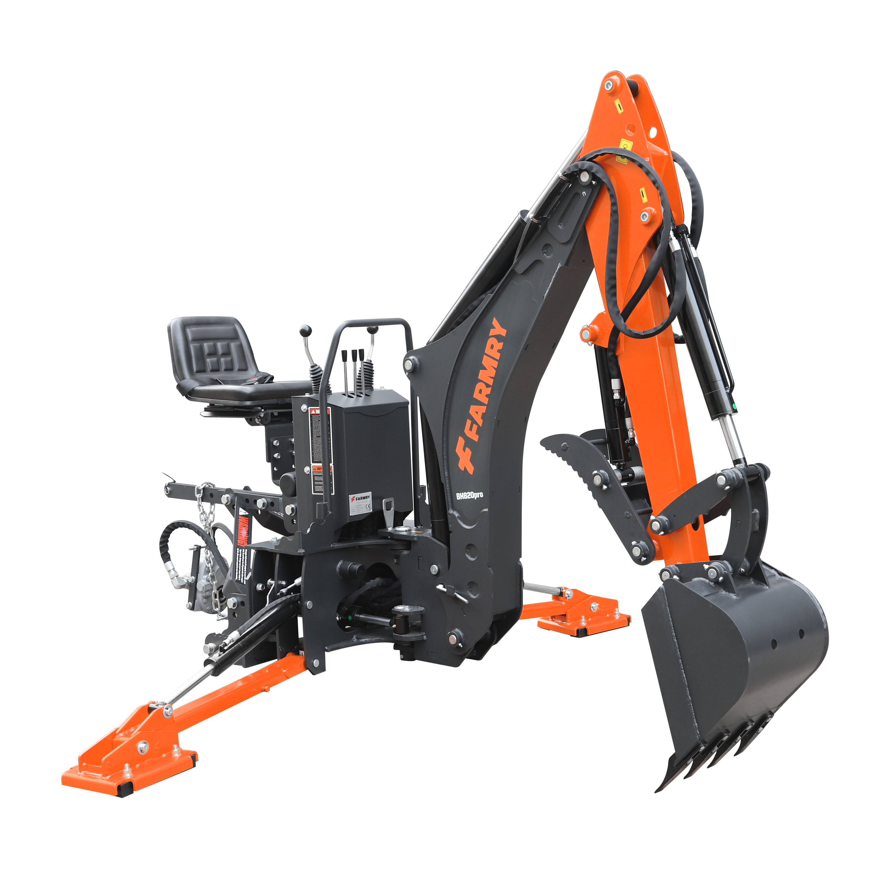 8'2" Tractor  Backhoe with Curved Boom, Italian Original WALVOIL Seven Way Hydraulic Control Valve, 15" Bucket, Hydraulic Grapple Thumb,  Self-Contained One-Piece Gear Pump&Hydraulic Reservoir included, for 30-65 HP, Cat 1&2 Hookup, BH820Pro