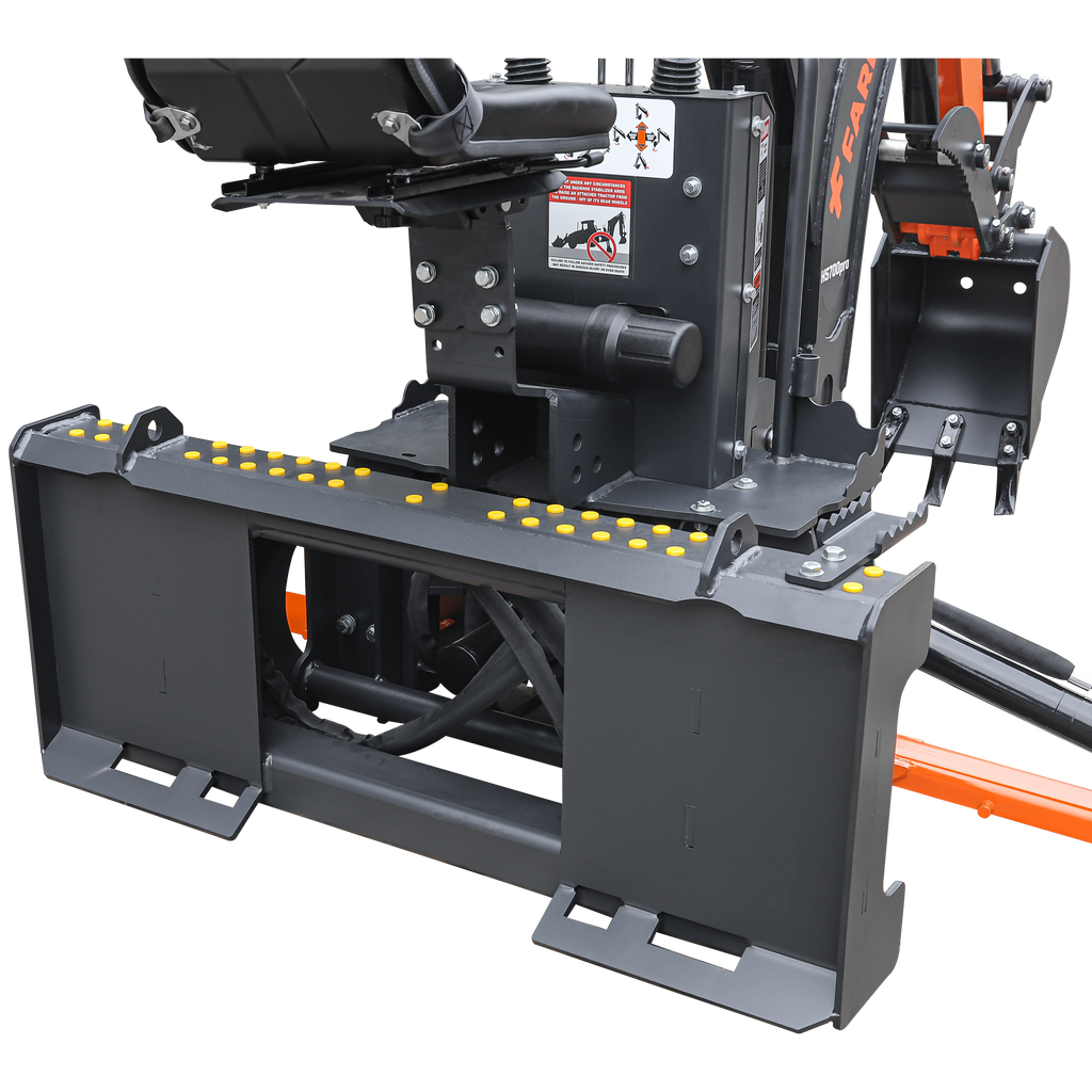 7' Skid Steer Loader Backhoe with Curved Boom, Italian Original WALVOIL Seven Way Hydraulic Control Valve, 12" Bucket, Hydraulic Grapple Thumb included, for 30-60 HP, BHS700Pro