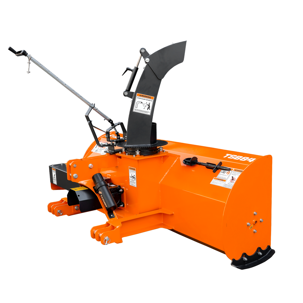 84" 3-Point Hitch Snow Blower for 30-100HP Tractor, CAT 1 & 2, 24" Impeller Diameter, Manual 360° Snow Chute, Snow Shovel for JAM Clearance and PTO Shaft with Clutch Included, TSB84