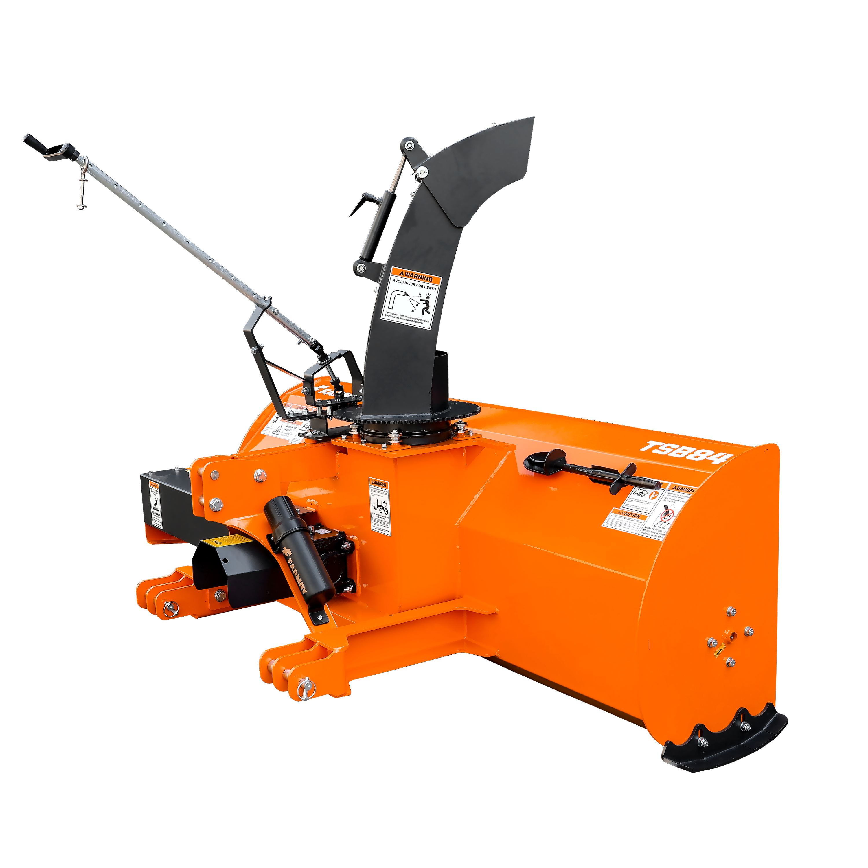 84" 3-Point Hitch Snow Blower for 30-100HP Tractor, CAT 1 & 2, 24" Impeller Diameter, Manual 360° Snow Chute, Snow Shovel for JAM Clearance and PTO Shaft with Clutch Included, TSB84
