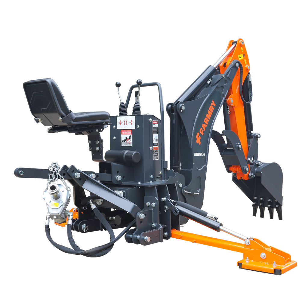 8'2" Tractor  Backhoe with Curved Boom, 15" Bucket, Mechanical Grapple Thumb, Self-Contained Gear Pump&Hydraulic Reservoir included, for 30-65 HP, Cat 1&2 Hookup, BH820e