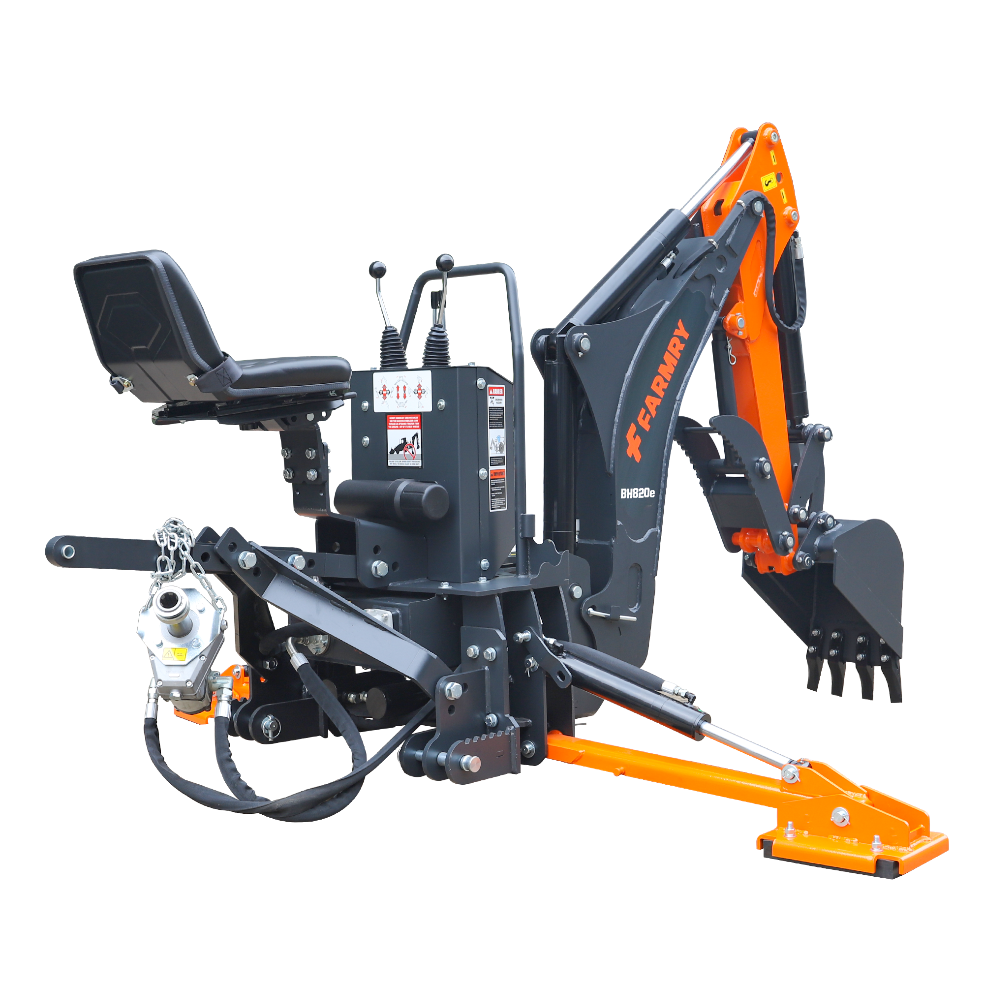 8'2" Tractor  Backhoe with Curved Boom, 15" Bucket, Mechanical Grapple Thumb, Self-Contained Gear Pump&Hydraulic Reservoir included, for 30-65 HP, Cat 1&2 Hookup, BH820e