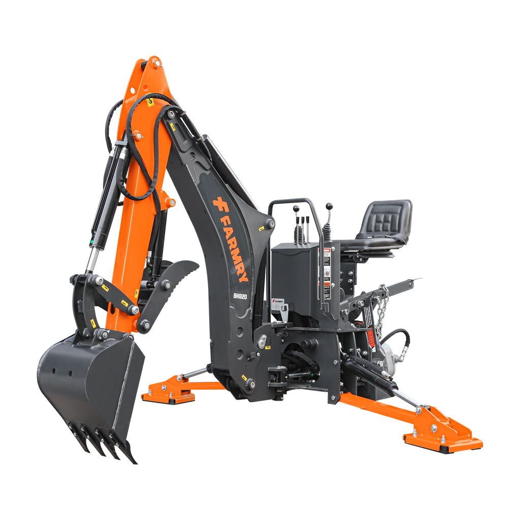 8'2" Tractor  Backhoe with Curved Boom, 15" Bucket, Hydraulic Grapple Thumb, Self-Contained Gear Pump&Hydraulic Reservoir included, for 30-65 HP, Cat 1&2 Hookup, BH820