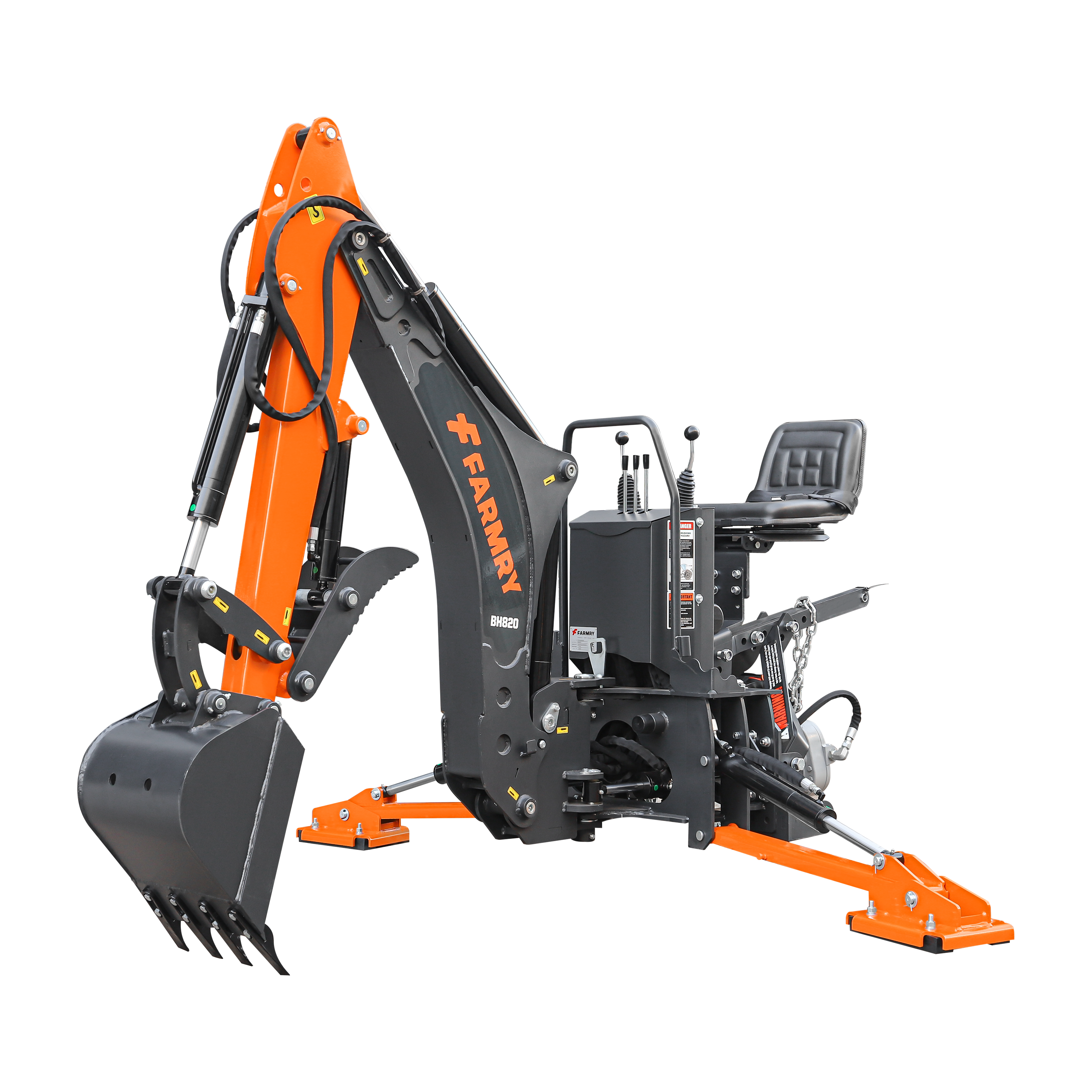 8'2" Tractor  Backhoe with Curved Boom, 15" Bucket, Hydraulic Grapple Thumb, Self-Contained Gear Pump&Hydraulic Reservoir included, for 30-65 HP, Cat 1&2 Hookup, BH820