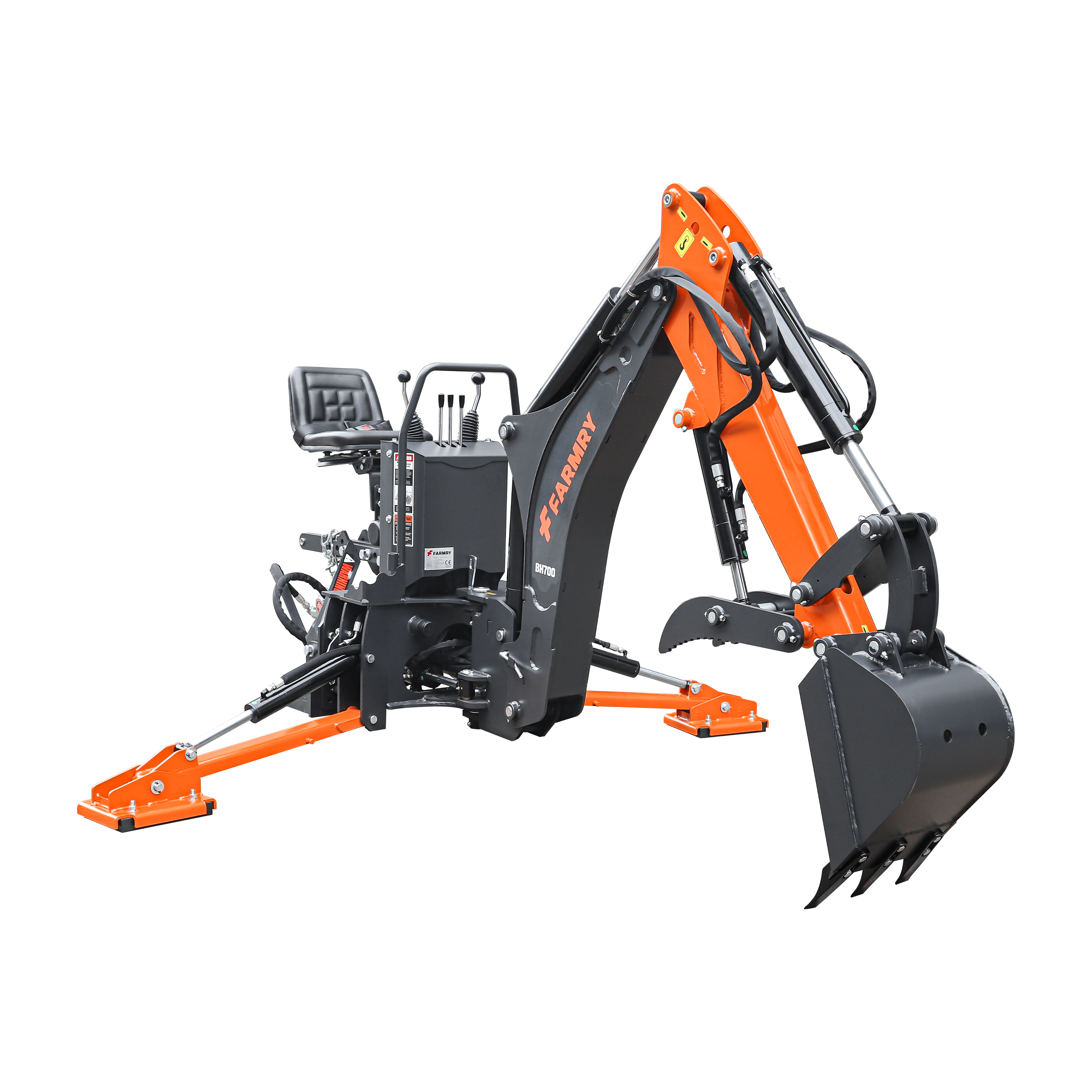 7' Tractor  Backhoe with Curved Boom, 12" Bucket, Hydraulic Grapple Thumb, Self-Contained Gear Pump&Hydraulic Reservoir included, for 25-45 HP, Cat 1&2 Hookup, BH700