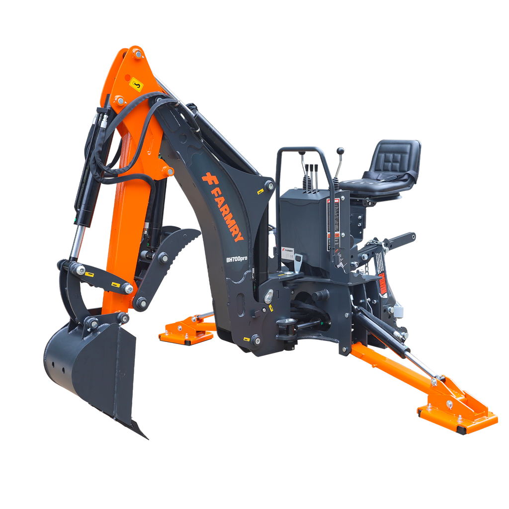 7' Tractor  Backhoe with Curved Boom, Italian Original WALVOIL Seven Way Hydraulic Control Valve, 12" Bucket, Hydraulic Grapple Thumb,  Self-Contained One-Piece Gear Pump&Hydraulic Reservoir included, for 25-45 HP, Cat 1&2 Hookup, BH700Pro
