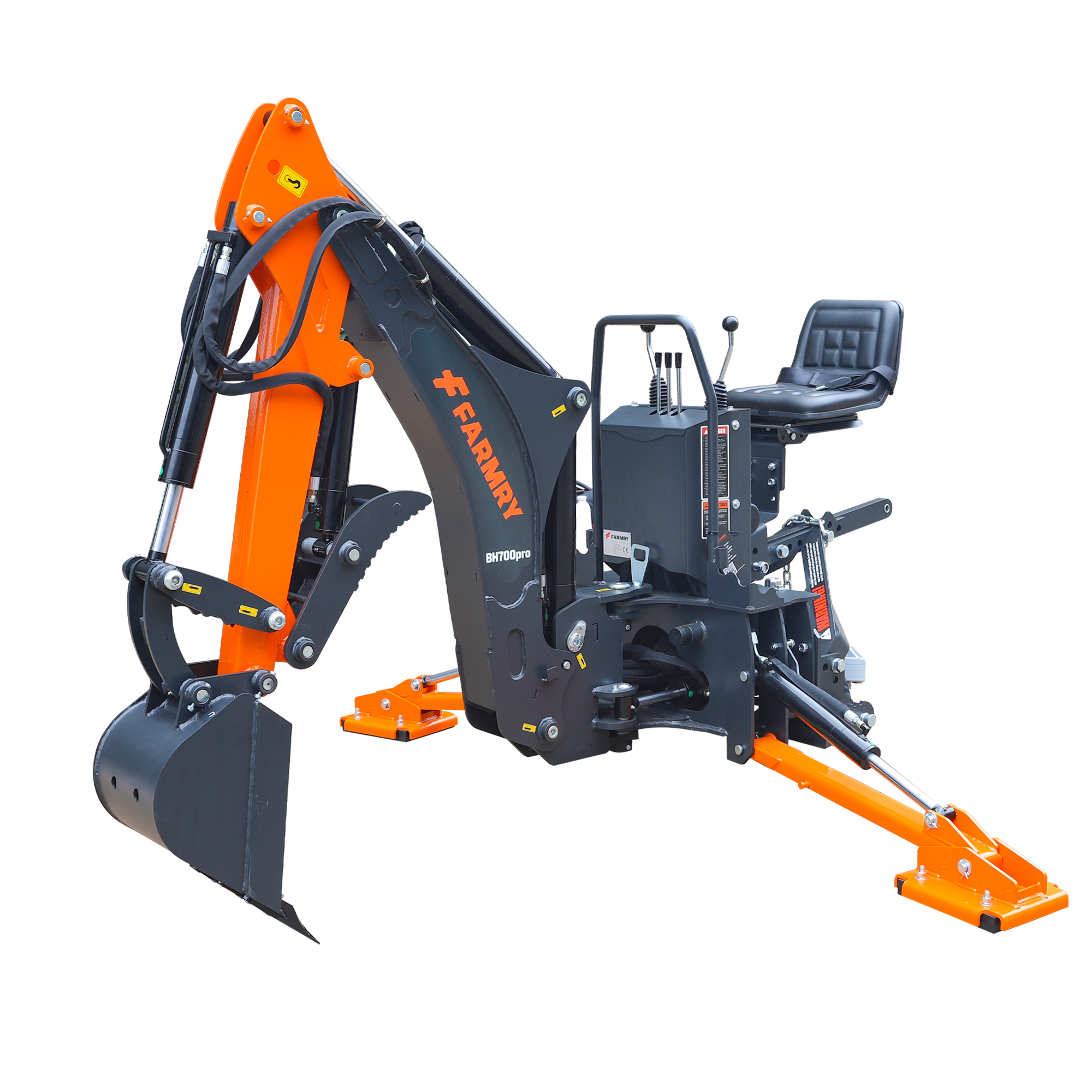 7' Tractor  Backhoe with Curved Boom, Italian Original WALVOIL Seven Way Hydraulic Control Valve, 12" Bucket, Hydraulic Grapple Thumb,  Self-Contained One-Piece Gear Pump&Hydraulic Reservoir included, for 25-45 HP, Cat 1&2 Hookup, BH700Pro