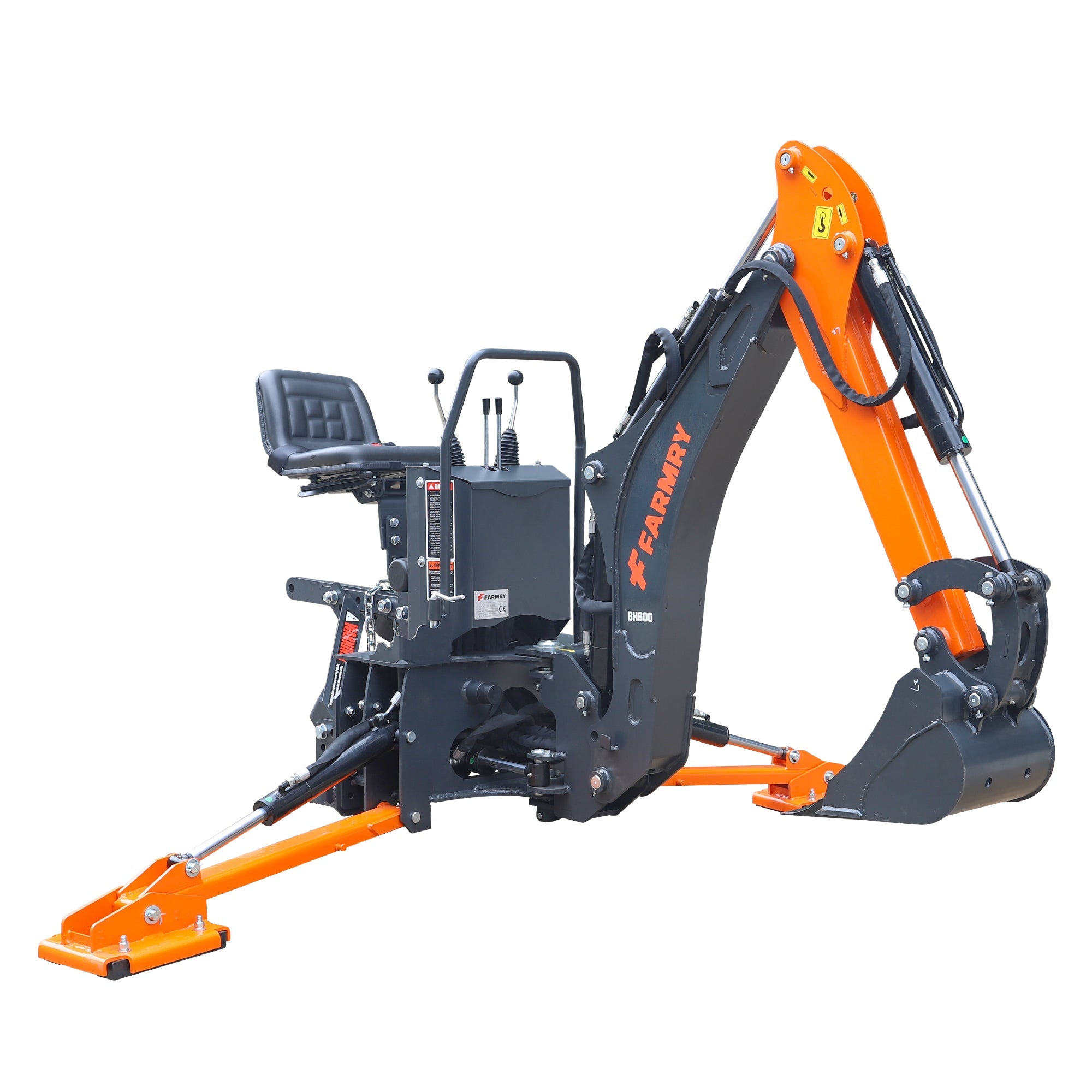 6' Compact Tractor Backhoe with Curved Boom, 12" Bucket, Self-Contained Gear Pump&Hydraulic Reservoir included, for 18-35 HP, Cat 1 Hookup, BH600