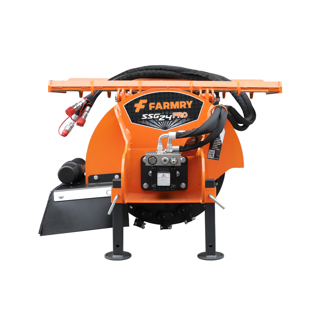 24 in Skid Steer Loader Stump Grinder with Flexible Coupling and 3 Time Indexing Carbide Teeth, 18 to 23GPM, SSG24PRO(Orange)