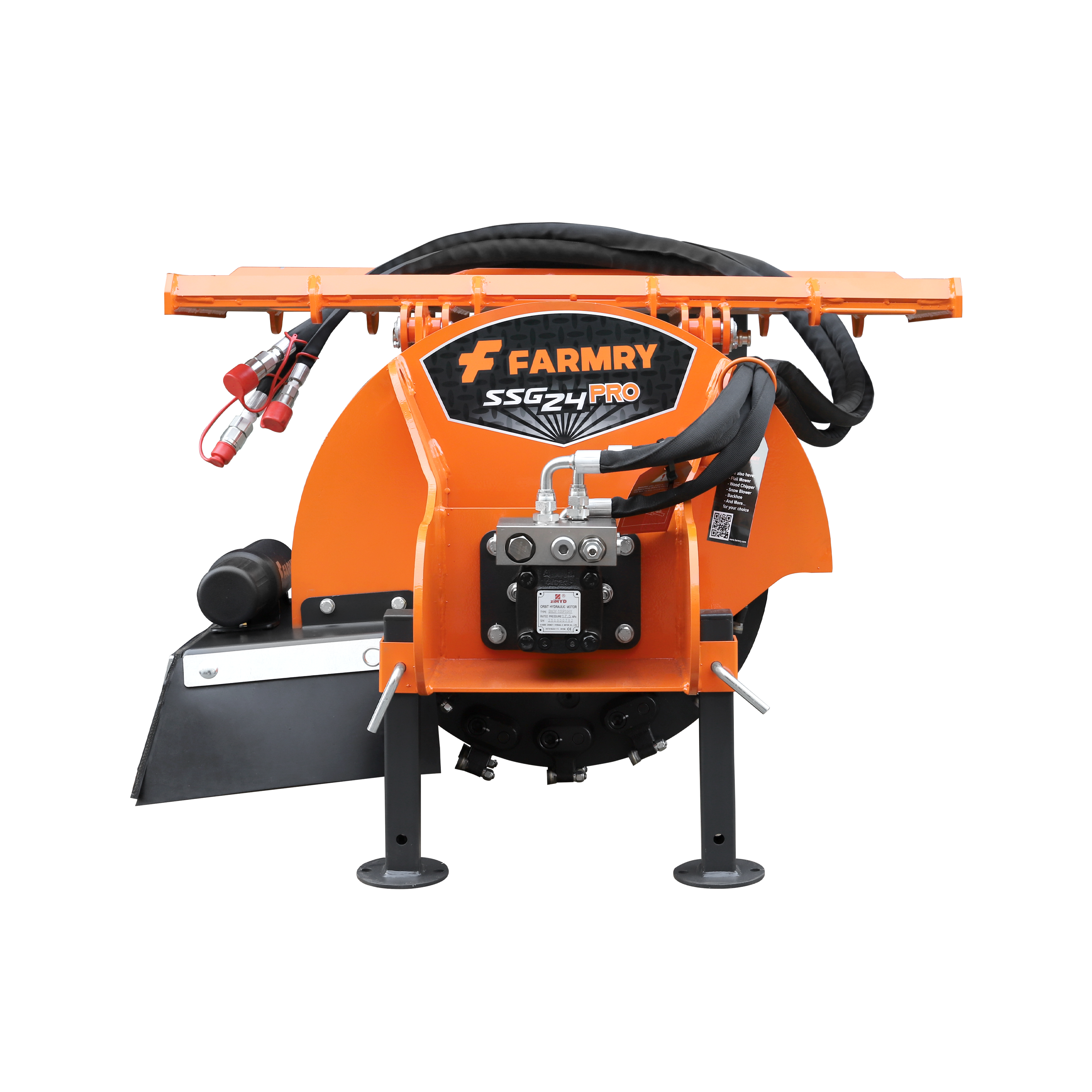 24 in Skid Steer Loader Stump Grinder with Flexible Coupling and 3 Time Indexing Carbide Teeth, 18 to 23GPM, SSG24PRO(Orange)