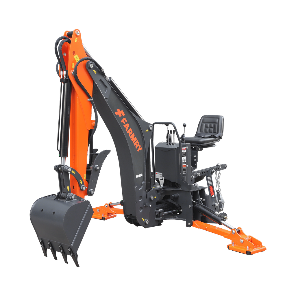 9'2" Tractor  Backhoe with Curved Boom, 18" Bucket, Hydraulic Grapple Thumb, Self-Contained Gear Pump&Hydraulic Reservoir included, for 45-120 HP, Cat 2 Hookup, BH920
