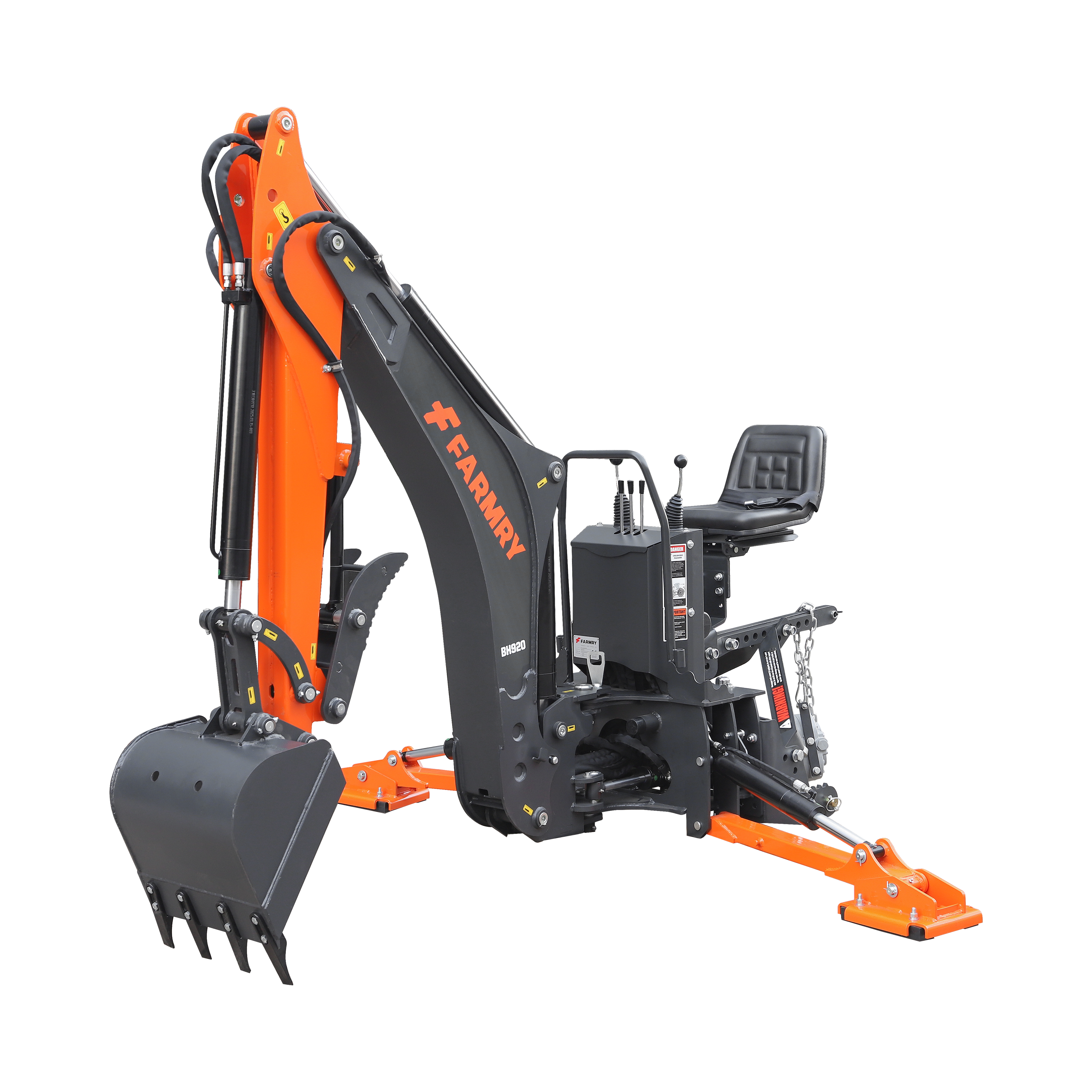 9'2" Tractor  Backhoe with Curved Boom, 18" Bucket, Hydraulic Grapple Thumb, Self-Contained Gear Pump&Hydraulic Reservoir included, for 45-120 HP, Cat 2 Hookup, BH920