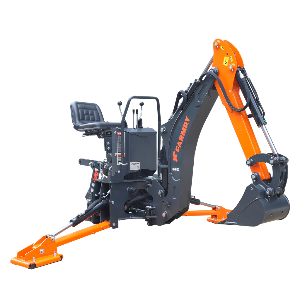 6' Compact Tractor Backhoe with Curved Boom, 12" Bucket, Self-Contained Gear Pump&Hydraulic Reservoir included, for 18-35 HP, Cat 1 Hookup, BH600