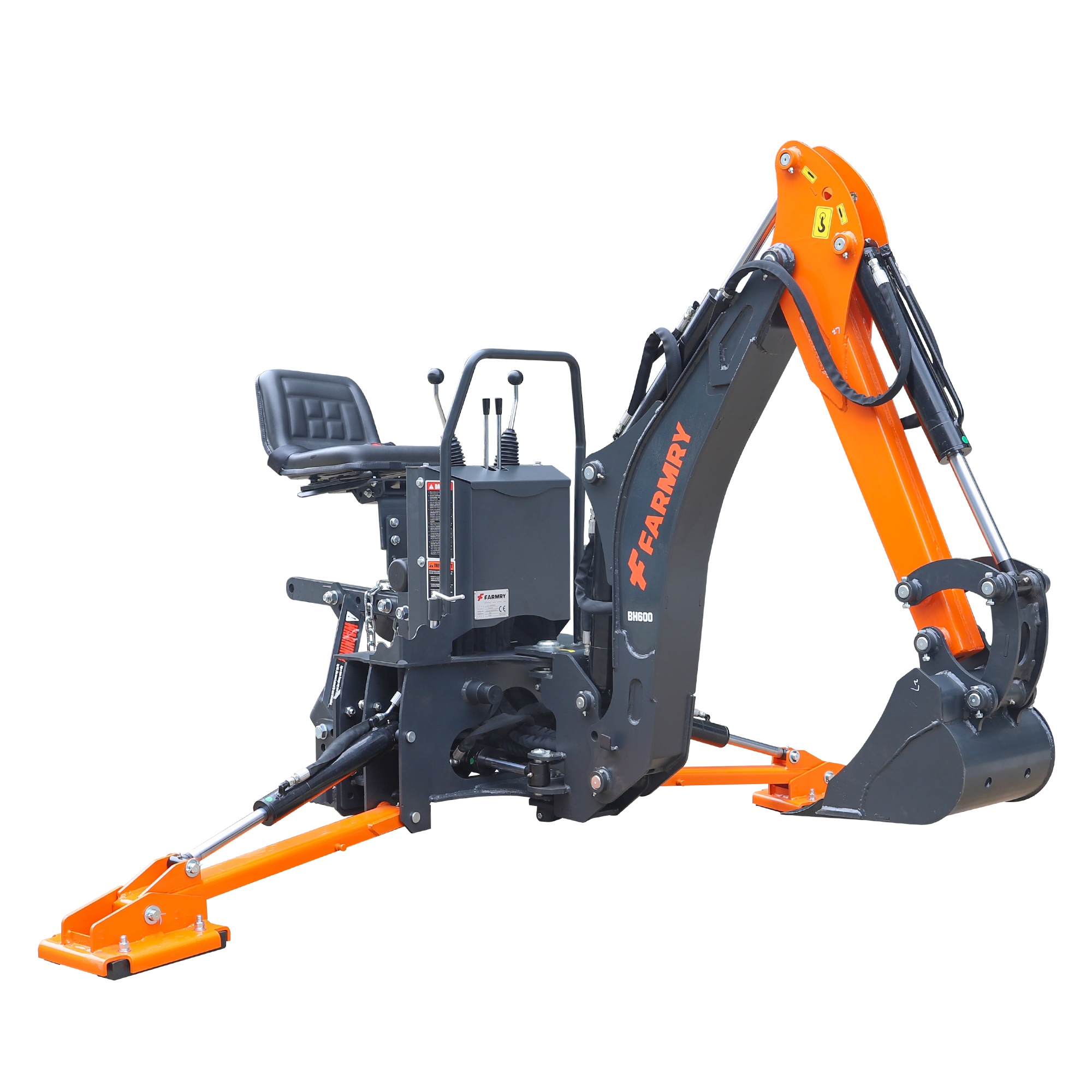 6' Compact Tractor Backhoe with Curved Boom, 12" Bucket, Self-Contained Gear Pump&Hydraulic Reservoir included, for 18-35 HP, Cat 1 Hookup, BH600