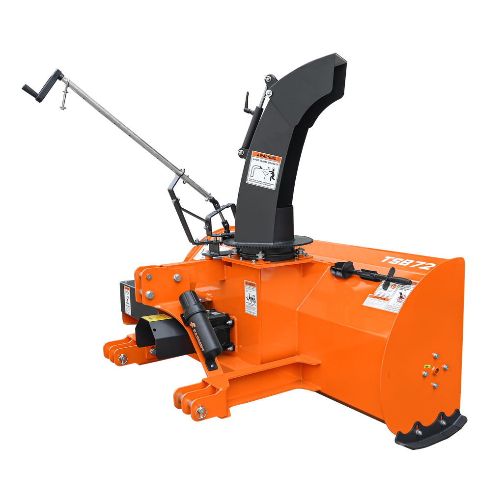 72" 3-Point Hitch Snow Blower for 25-65HP Tractor, CAT 1 & 2, 24" Impeller Diameter, Manual 360° Snow Chute, Snow Shovel for JAM Clearance and PTO Shaft with Clutch Included, TSB72