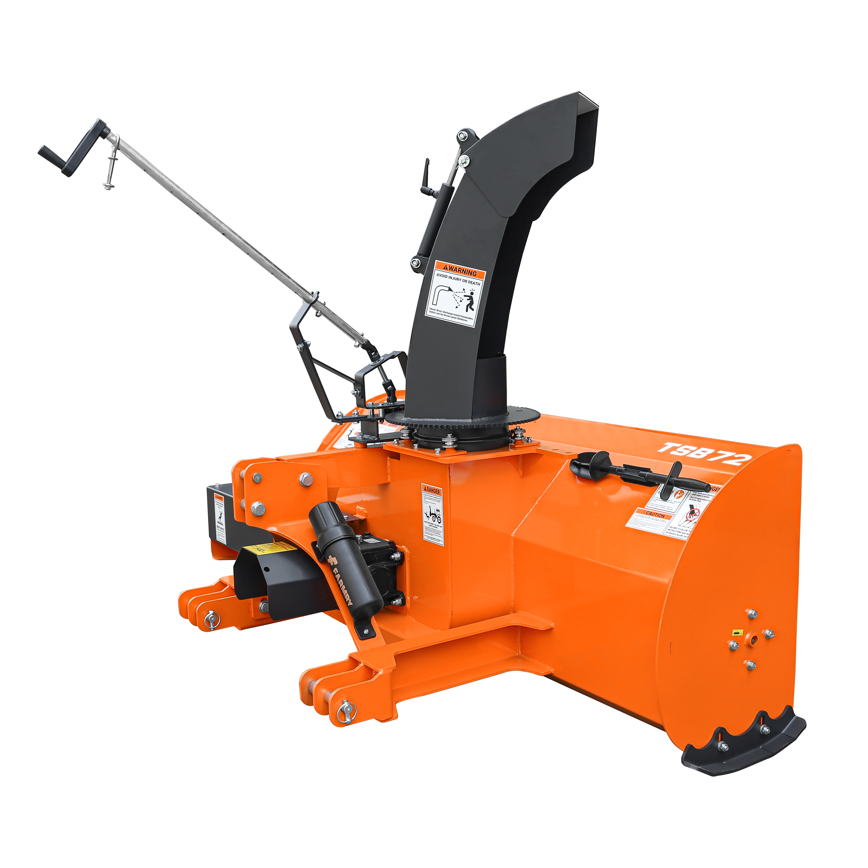 72" 3-Point Hitch Snow Blower for 25-65HP Tractor, CAT 1 & 2, 24" Impeller Diameter, Manual 360° Snow Chute, Snow Shovel for JAM Clearance and PTO Shaft with Clutch Included, TSB72