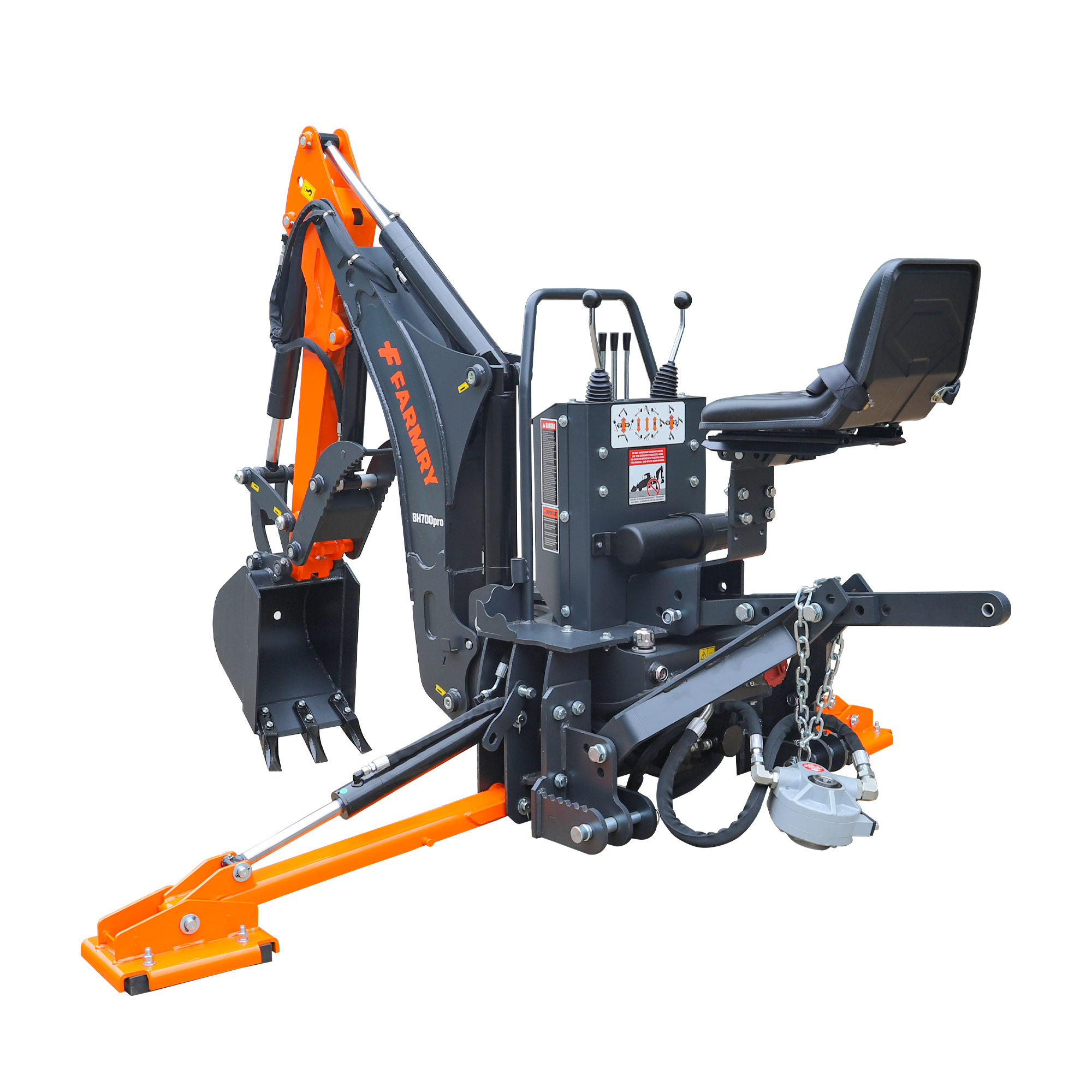 7' Tractor  Backhoe with Curved Boom, Italian Original WALVOIL Seven Way Hydraulic Control Valve, 12" Bucket, Hydraulic Grapple Thumb,  Self-Contained One-Piece Gear Pump&Hydraulic Reservoir included, for 25-45 HP, Cat 1&2 Hookup, BH700Pro