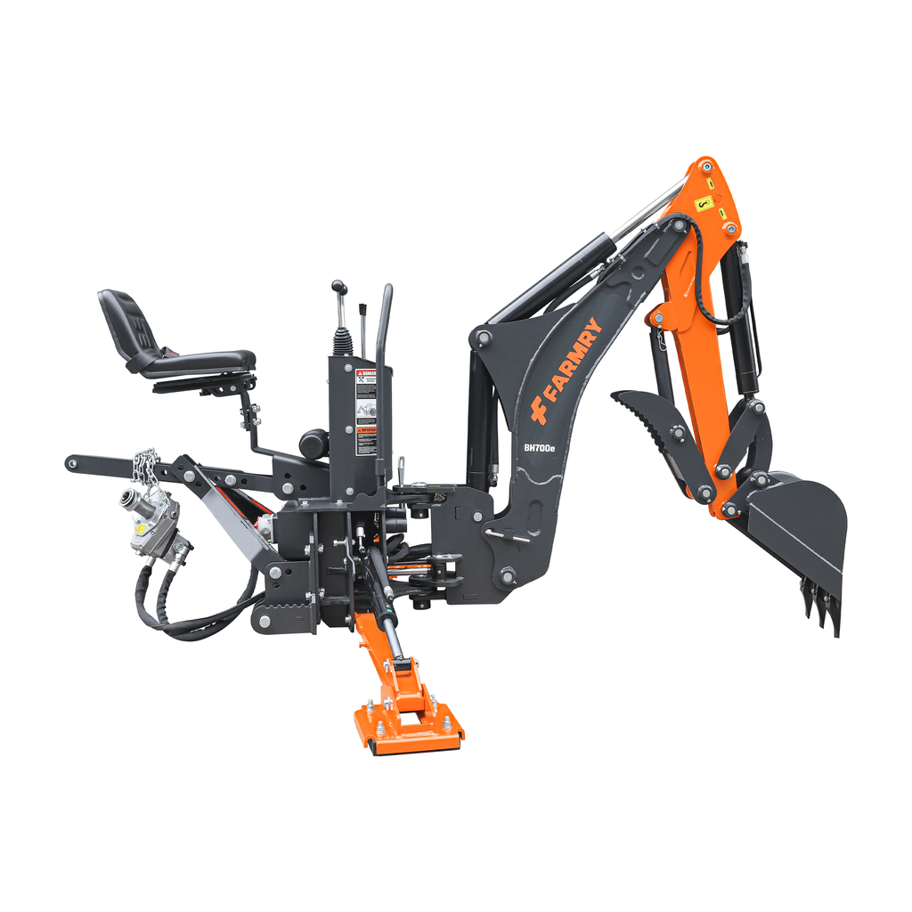 7' Tractor  Backhoe with Curved Boom, 12" Bucket, Mechanical Grapple Thumb, Self-Contained Gear Pump&Hydraulic Reservoir included, for 25-45 HP, Cat 1&2 Hookup, BH700e