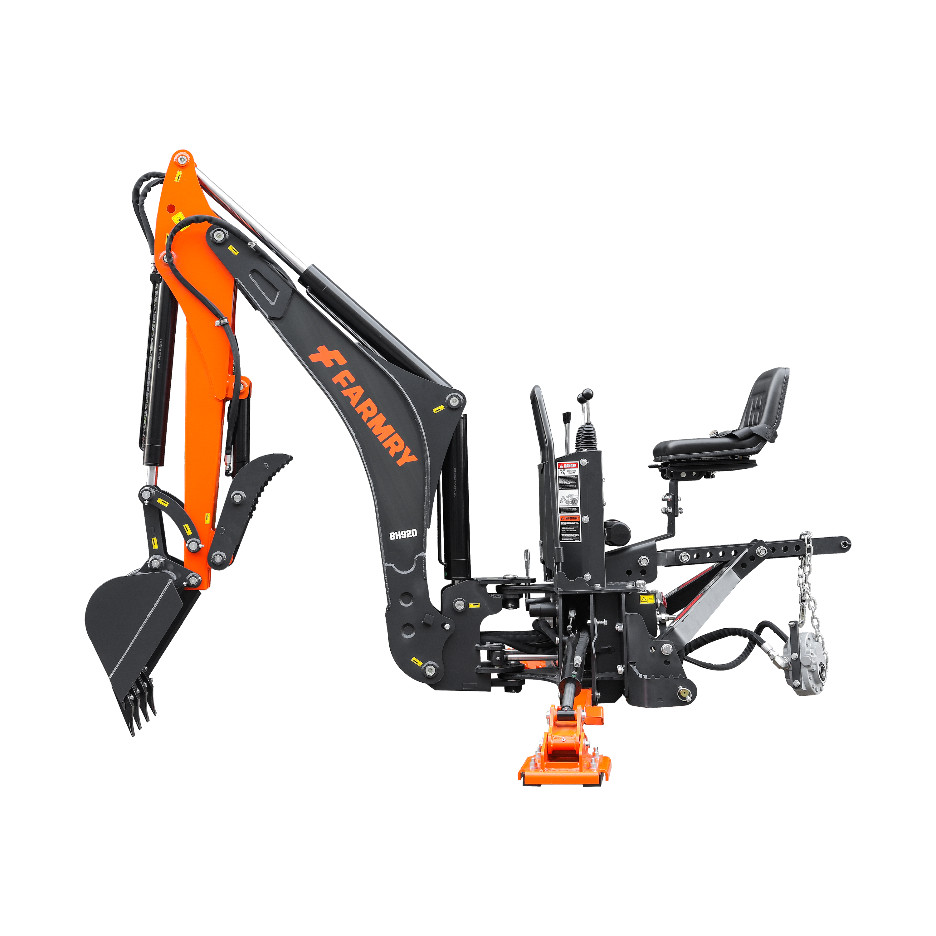 9'2" Tractor  Backhoe with Curved Boom, 18" Bucket, Hydraulic Grapple Thumb, Self-Contained Gear Pump&Hydraulic Reservoir included, for 45-120 HP, Cat 2 Hookup, BH920