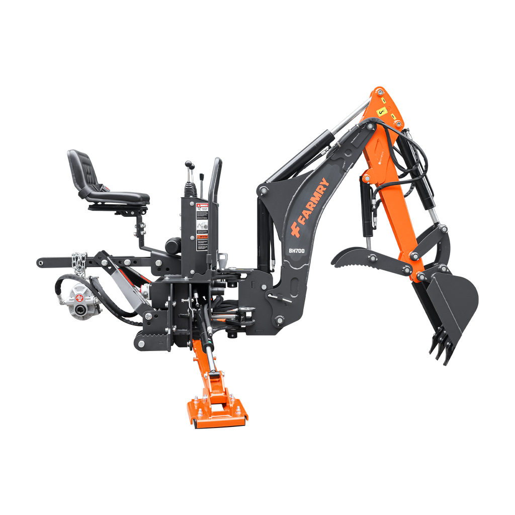 7' Tractor  Backhoe with Curved Boom, 12" Bucket, Hydraulic Grapple Thumb, Self-Contained Gear Pump&Hydraulic Reservoir included, for 25-45 HP, Cat 1&2 Hookup, BH700