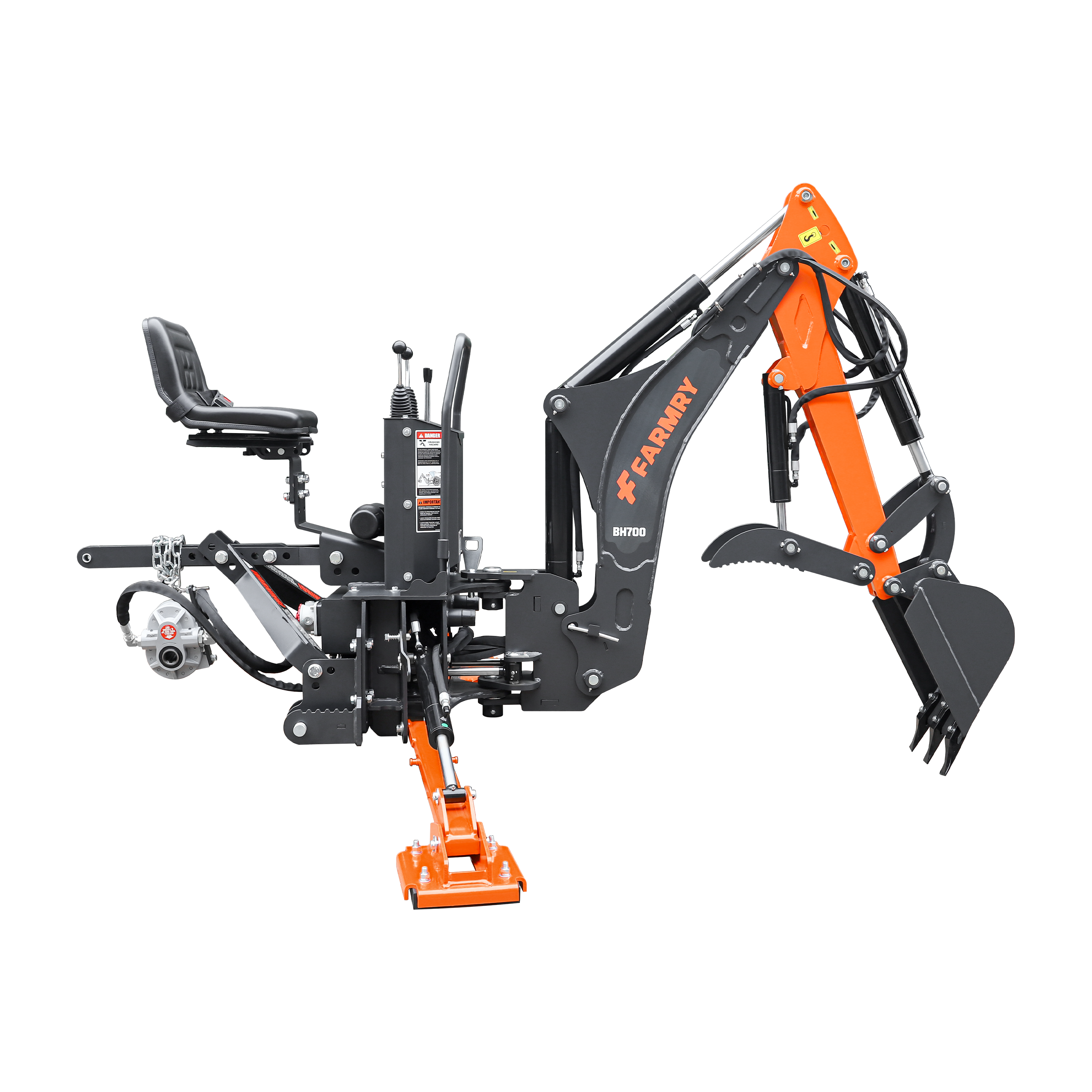 7' Tractor  Backhoe with Curved Boom, 12" Bucket, Hydraulic Grapple Thumb, Self-Contained Gear Pump&Hydraulic Reservoir included, for 25-45 HP, Cat 1&2 Hookup, BH700