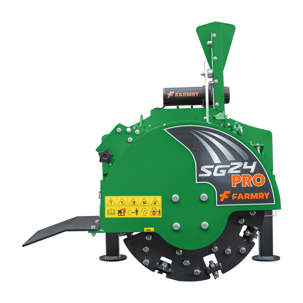 3-Point PTO Stump Grinder PRO, Two Torsion Springs, Speed Indicator, 34 Carbide Teeth, for 15-45HP Tractors, PTO Shaft Included with Slip Clutch. SG24Pro