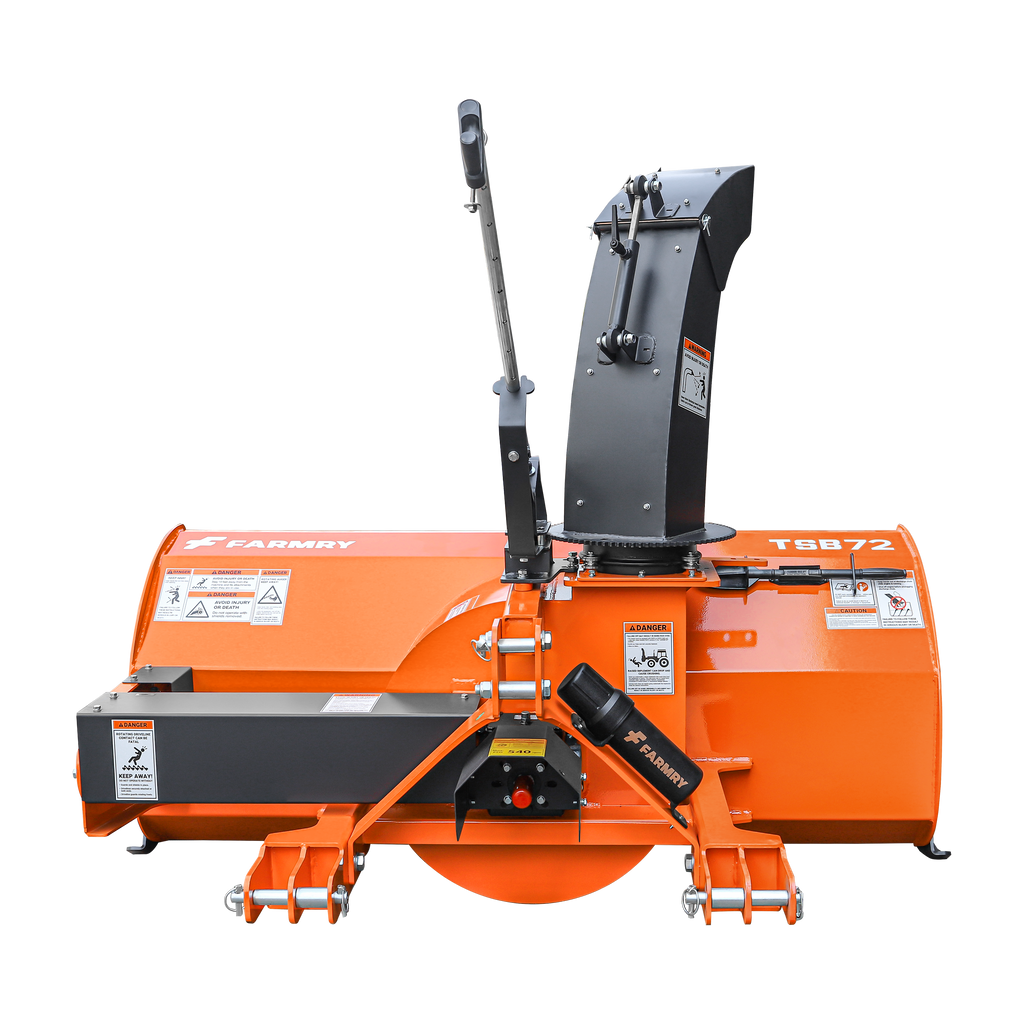 72" 3-Point Hitch Snow Blower for 25-65HP Tractor, CAT 1 & 2, 24" Impeller Diameter, Manual 360° Snow Chute, Snow Shovel for JAM Clearance and PTO Shaft with Clutch Included, TSB72