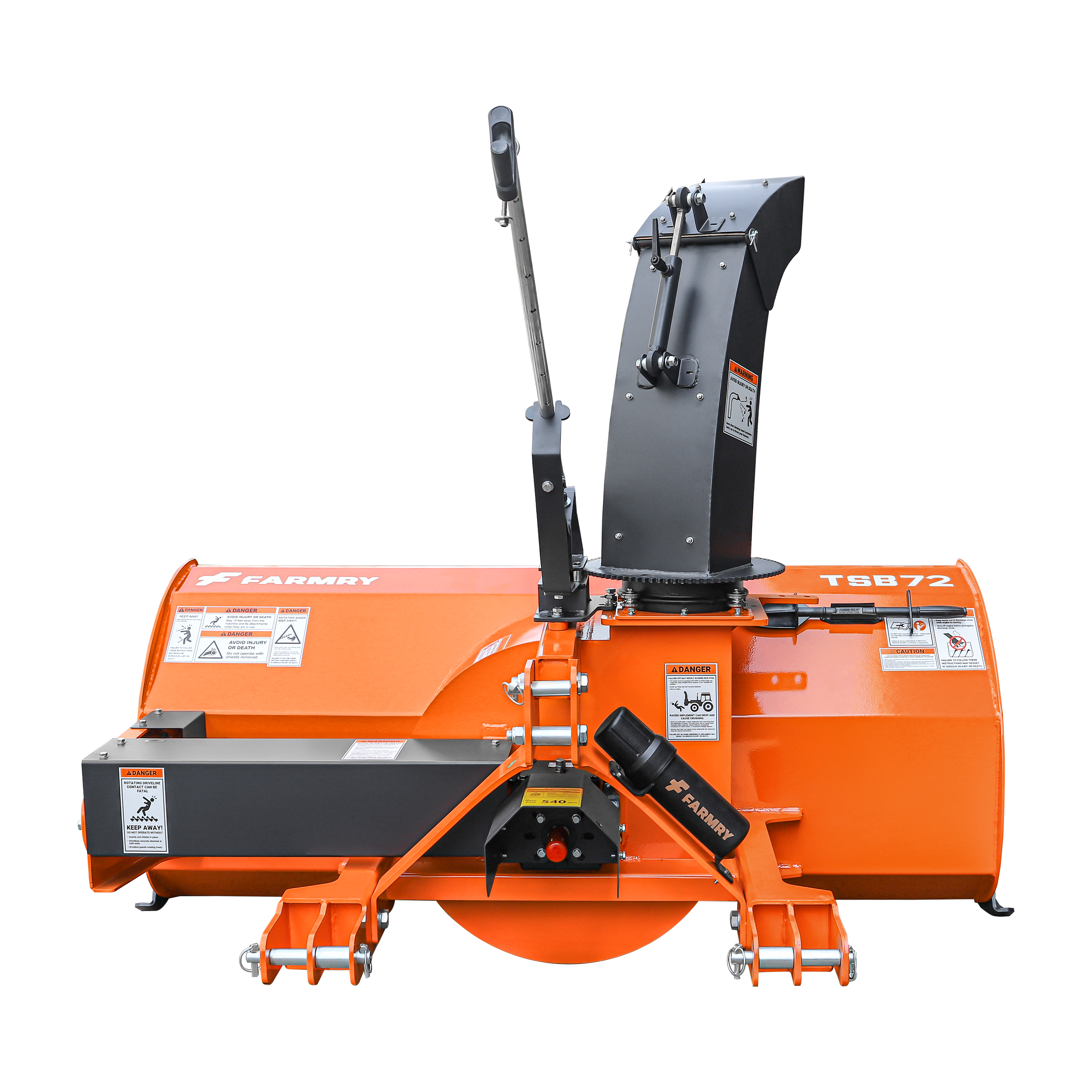 72" 3-Point Hitch Snow Blower for 25-65HP Tractor, CAT 1 & 2, 24" Impeller Diameter, Manual 360° Snow Chute, Snow Shovel for JAM Clearance and PTO Shaft with Clutch Included, TSB72