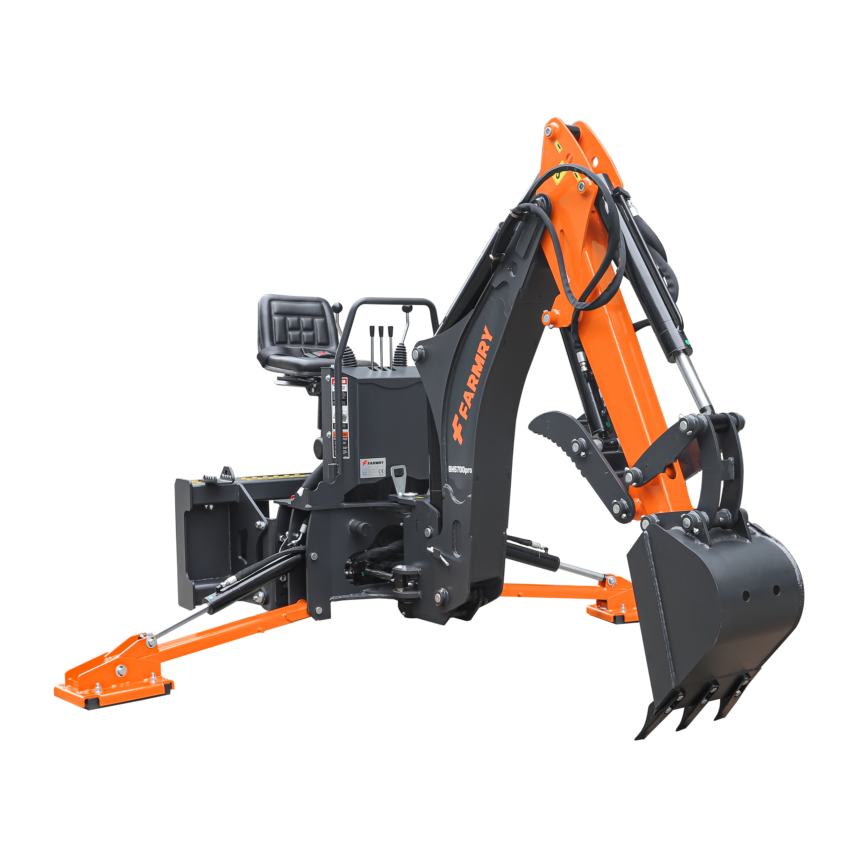 7' Skid Steer Loader Backhoe with Curved Boom, Italian Original WALVOIL Seven Way Hydraulic Control Valve, 12" Bucket, Hydraulic Grapple Thumb included, for 30-60 HP, BHS700Pro