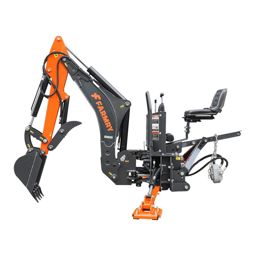 8'2" Tractor  Backhoe with Curved Boom, 15" Bucket, Hydraulic Grapple Thumb, Self-Contained Gear Pump&Hydraulic Reservoir included, for 30-65 HP, Cat 1&2 Hookup, BH820
