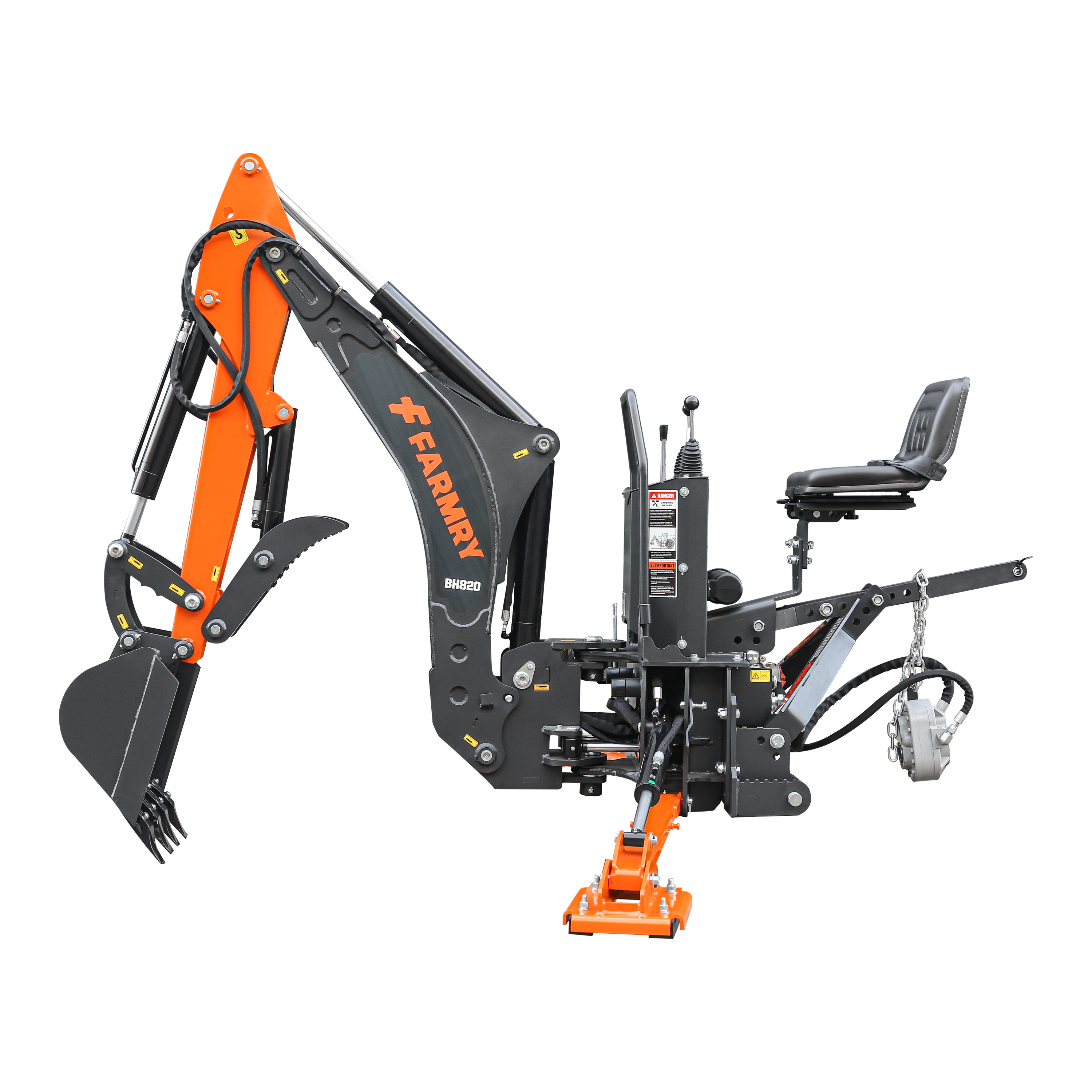 8'2" Tractor  Backhoe with Curved Boom, 15" Bucket, Hydraulic Grapple Thumb, Self-Contained Gear Pump&Hydraulic Reservoir included, for 30-65 HP, Cat 1&2 Hookup, BH820