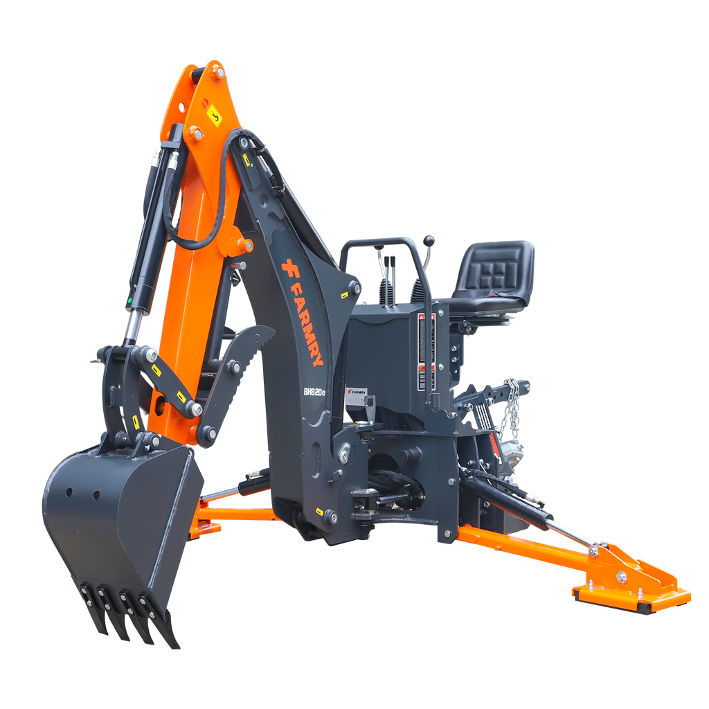 8'2" Tractor  Backhoe with Curved Boom, 15" Bucket, Mechanical Grapple Thumb, Self-Contained Gear Pump&Hydraulic Reservoir included, for 30-65 HP, Cat 1&2 Hookup, BH820e