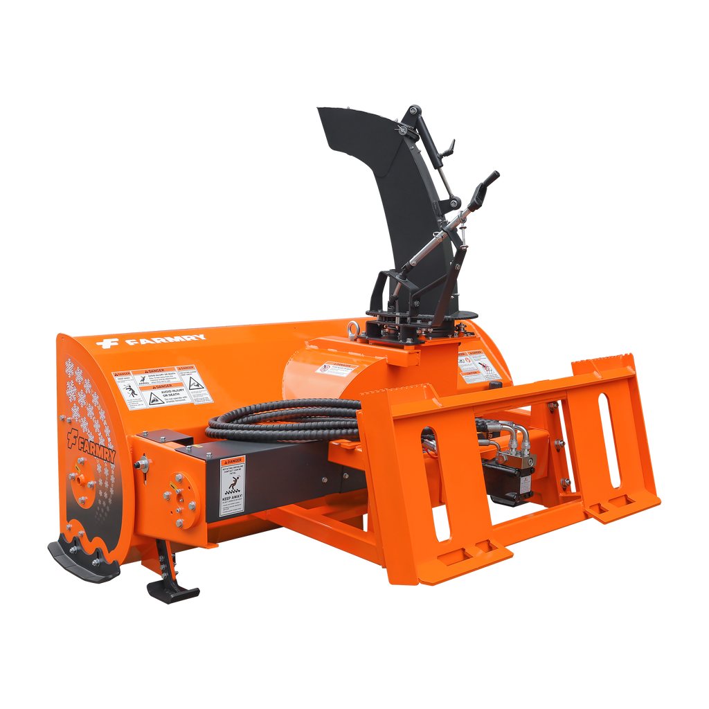 72" Skid Steer Snow Blower, 45-75 HP, REQ. Hydraulic Flow 16-21 GPM, 24" Diameter Impeller, Manual 360° Snow Chute, Snow Shovel for JAM Clearance Included, SSB72