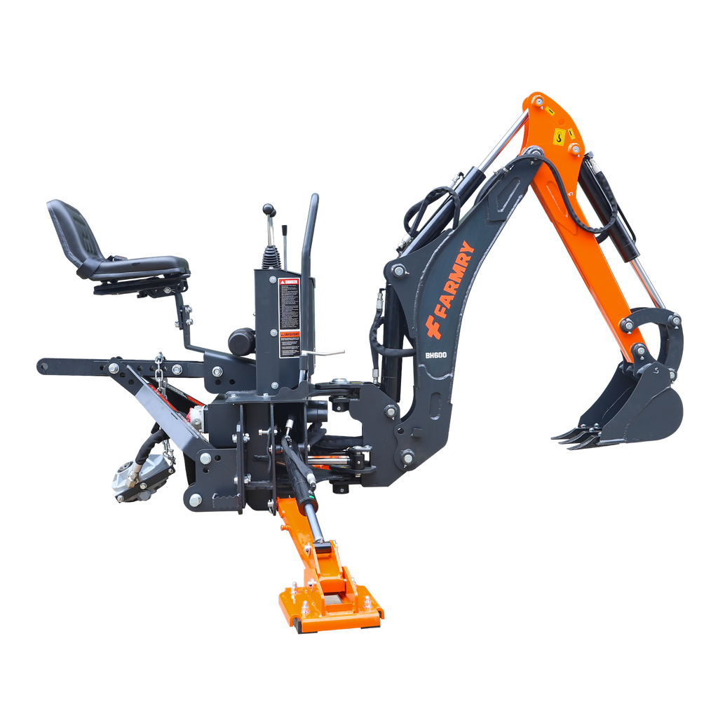 6' Compact Tractor Backhoe with Curved Boom, 12" Bucket, Self-Contained Gear Pump&Hydraulic Reservoir included, for 18-35 HP, Cat 1 Hookup, BH600