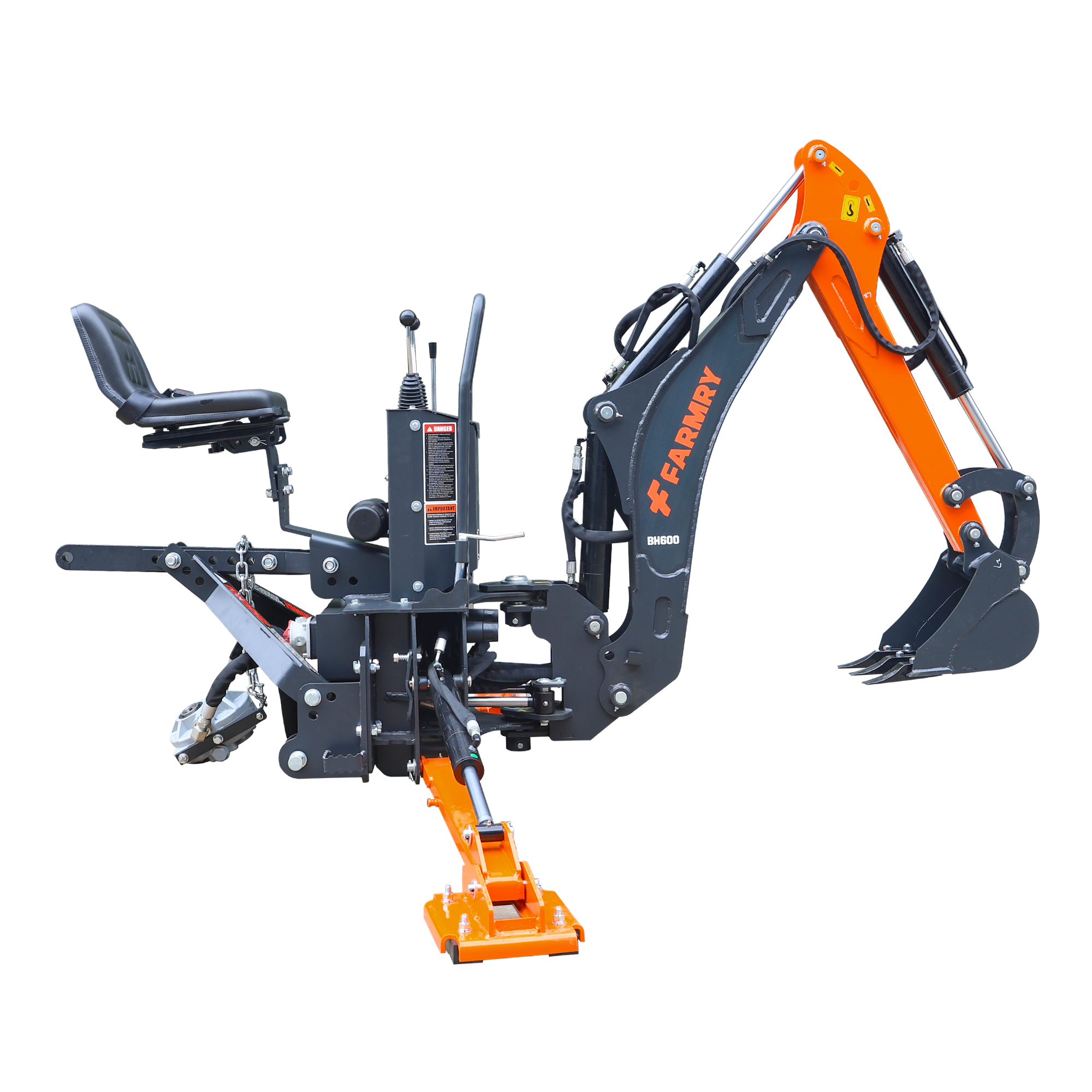 6' Compact Tractor Backhoe with Curved Boom, 12" Bucket, Self-Contained Gear Pump&Hydraulic Reservoir included, for 18-35 HP, Cat 1 Hookup, BH600