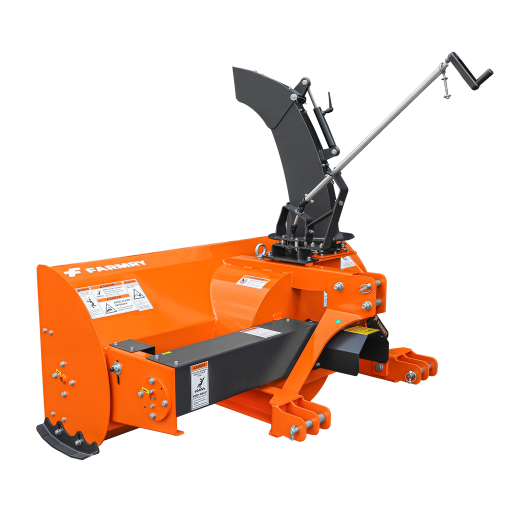 72" 3-Point Hitch Snow Blower for 25-65HP Tractor, CAT 1 & 2, 24" Impeller Diameter, Manual 360° Snow Chute, Snow Shovel for JAM Clearance and PTO Shaft with Clutch Included, TSB72