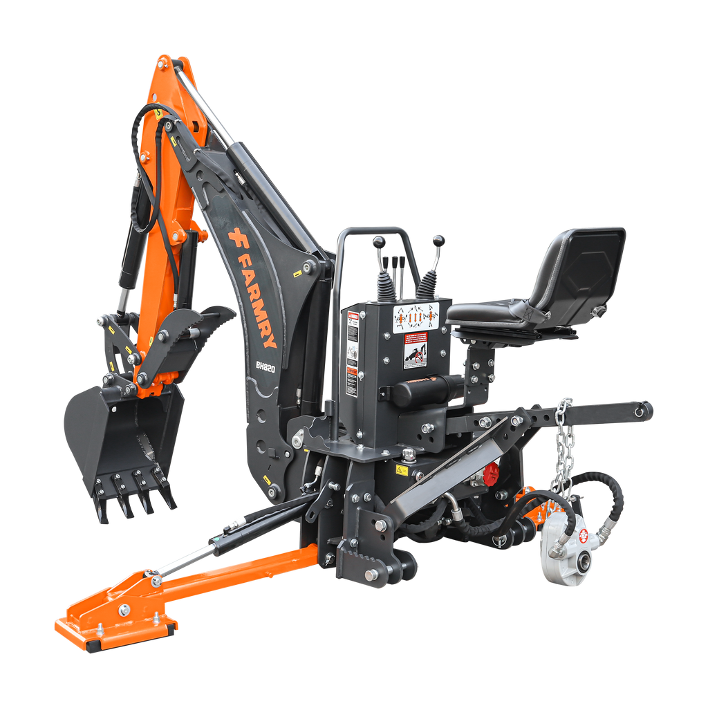 8'2" Tractor  Backhoe with Curved Boom, 15" Bucket, Hydraulic Grapple Thumb, Self-Contained Gear Pump&Hydraulic Reservoir included, for 30-65 HP, Cat 1&2 Hookup, BH820