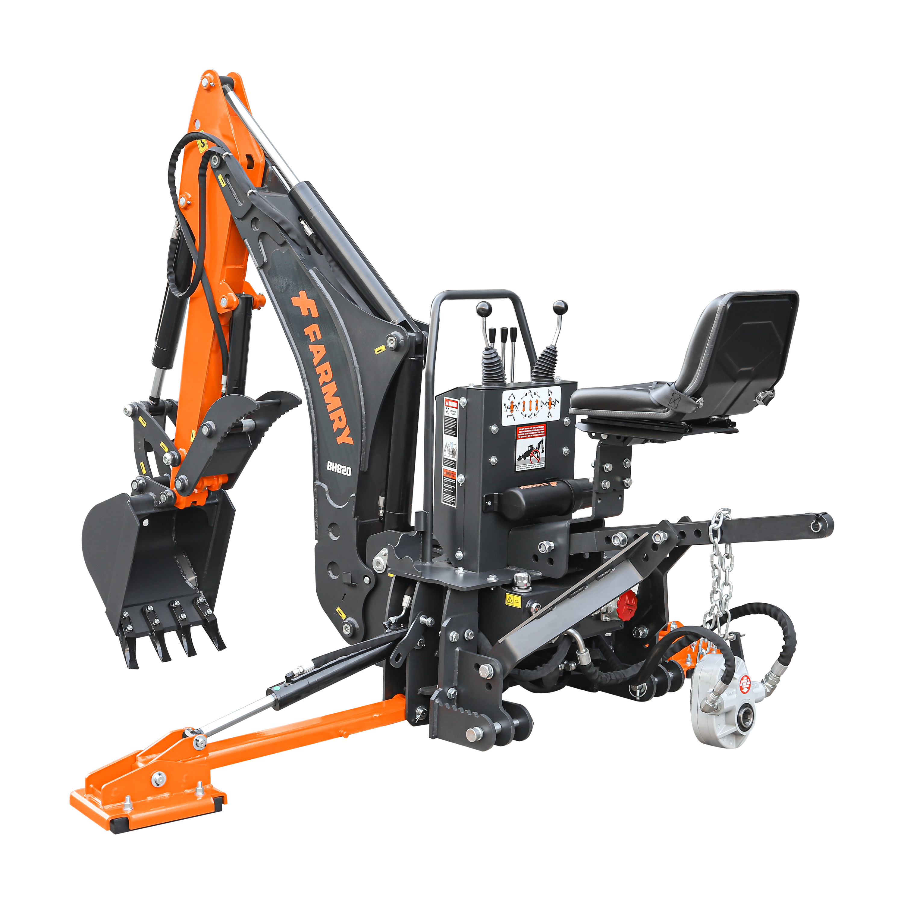 8'2" Tractor  Backhoe with Curved Boom, 15" Bucket, Hydraulic Grapple Thumb, Self-Contained Gear Pump&Hydraulic Reservoir included, for 30-65 HP, Cat 1&2 Hookup, BH820
