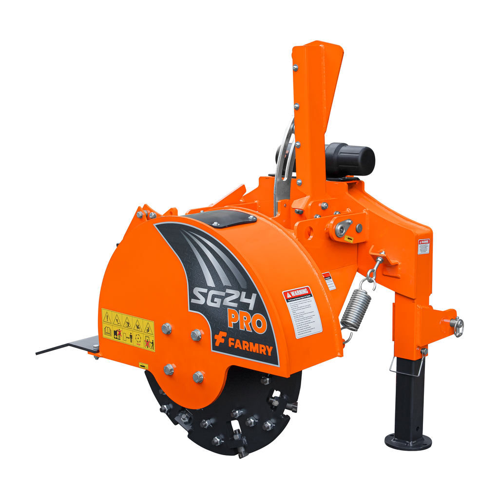 3-Point PTO Stump Grinder PRO, Two Torsion Springs, Speed Indicator, 34 Carbide Teeth, for 15-45HP Tractors, PTO Shaft Included with Slip Clutch. SG24Pro