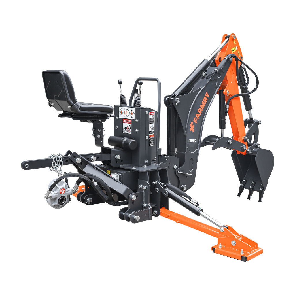 7' Tractor  Backhoe with Curved Boom, 12" Bucket, Hydraulic Grapple Thumb, Self-Contained Gear Pump&Hydraulic Reservoir included, for 25-45 HP, Cat 1&2 Hookup, BH700