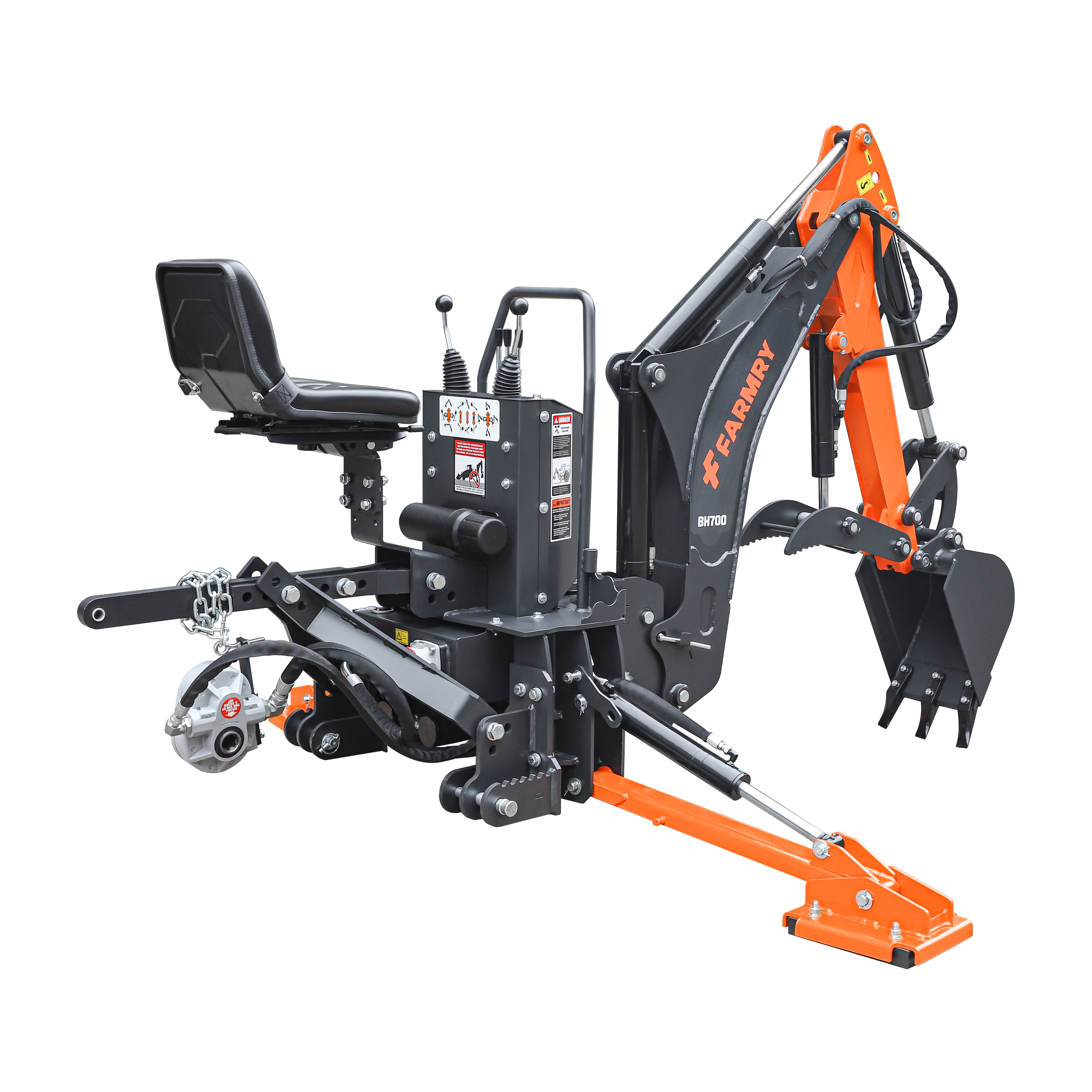 7' Tractor  Backhoe with Curved Boom, 12" Bucket, Hydraulic Grapple Thumb, Self-Contained Gear Pump&Hydraulic Reservoir included, for 25-45 HP, Cat 1&2 Hookup, BH700