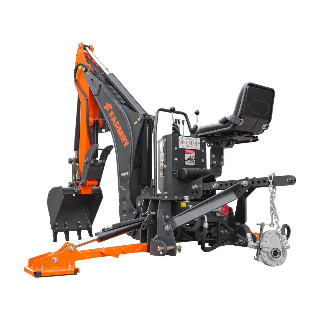 9'2" Tractor  Backhoe with Curved Boom, 18" Bucket, Hydraulic Grapple Thumb, Self-Contained Gear Pump&Hydraulic Reservoir included, for 45-120 HP, Cat 2 Hookup, BH920