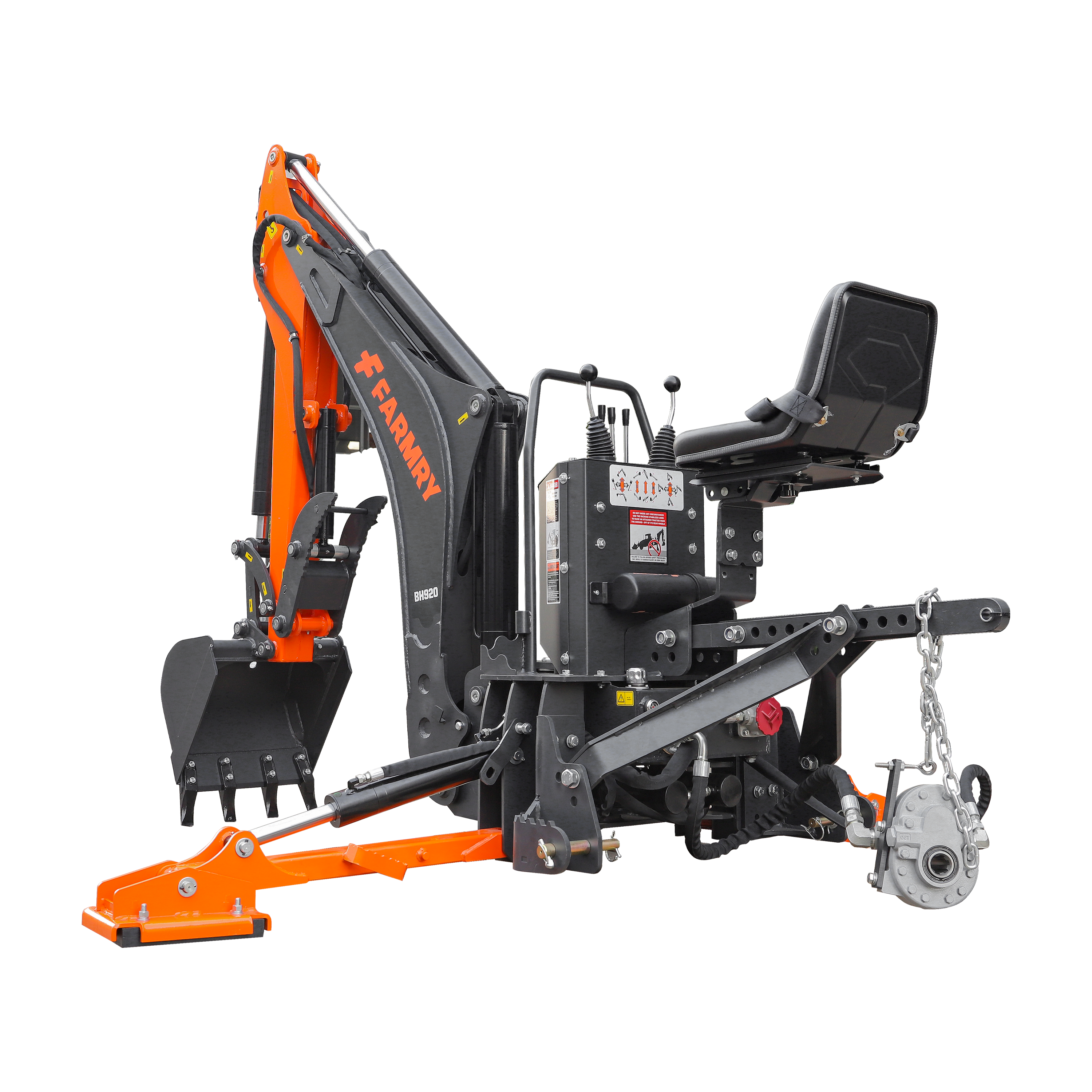 9'2" Tractor  Backhoe with Curved Boom, 18" Bucket, Hydraulic Grapple Thumb, Self-Contained Gear Pump&Hydraulic Reservoir included, for 45-120 HP, Cat 2 Hookup, BH920