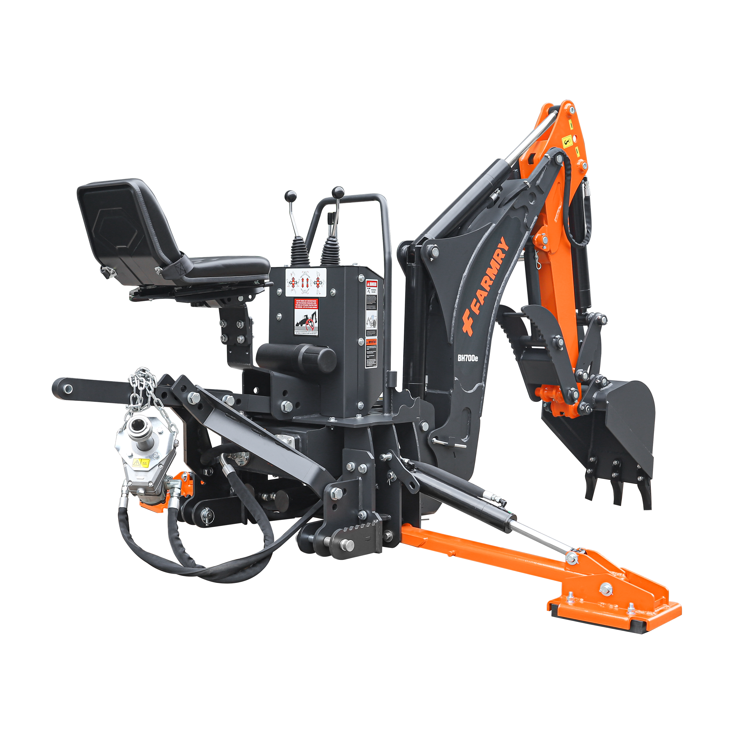 7' Tractor  Backhoe with Curved Boom, 12" Bucket, Mechanical Grapple Thumb, Self-Contained Gear Pump&Hydraulic Reservoir included, for 25-45 HP, Cat 1&2 Hookup, BH700e