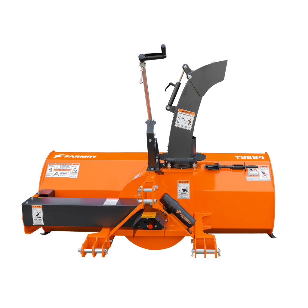 84" 3-Point Hitch Snow Blower for 30-100HP Tractor, CAT 1 & 2, 24" Impeller Diameter, Manual 360° Snow Chute, Snow Shovel for JAM Clearance and PTO Shaft with Clutch Included, TSB84