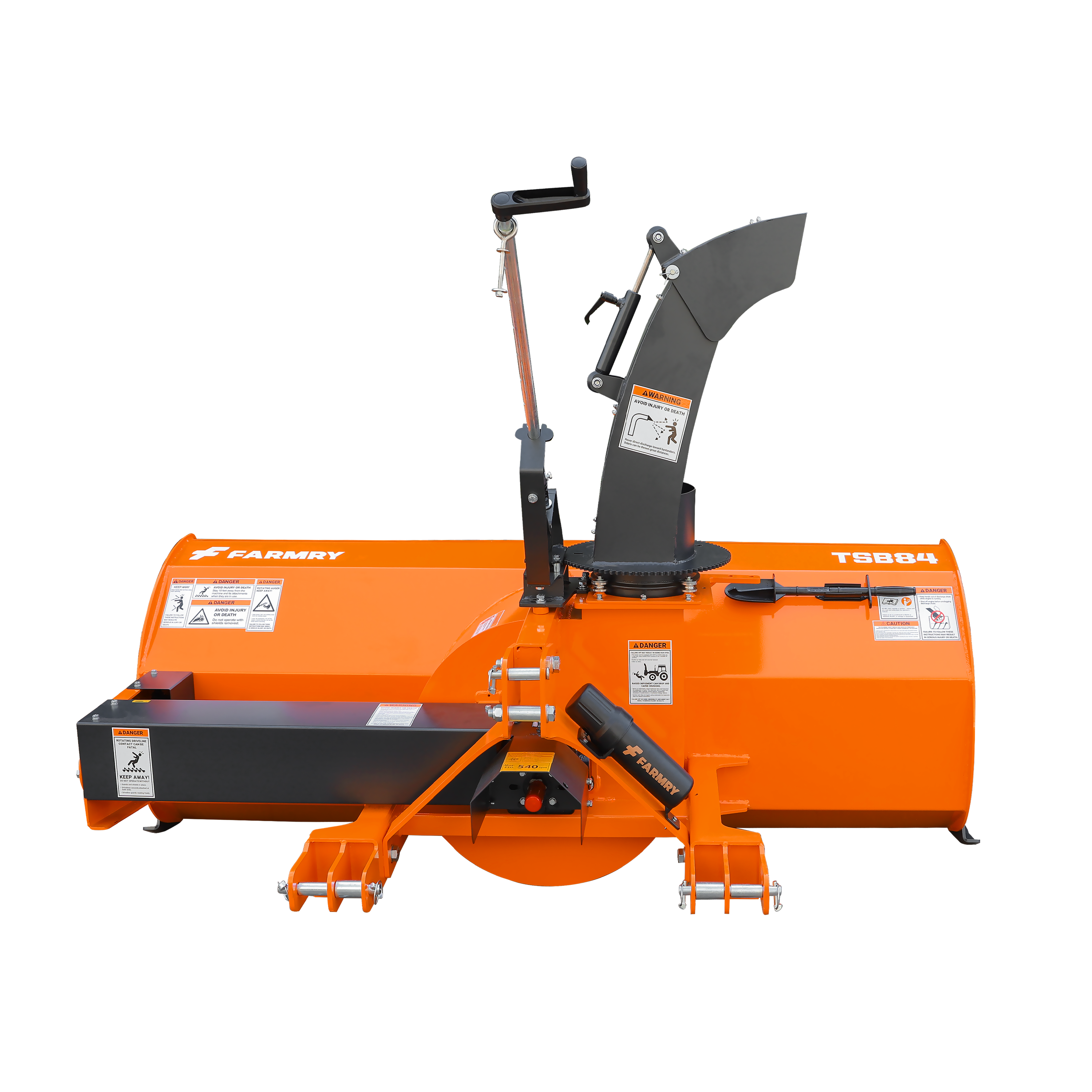 84" 3-Point Hitch Snow Blower for 30-100HP Tractor, CAT 1 & 2, 24" Impeller Diameter, Manual 360° Snow Chute, Snow Shovel for JAM Clearance and PTO Shaft with Clutch Included, TSB84